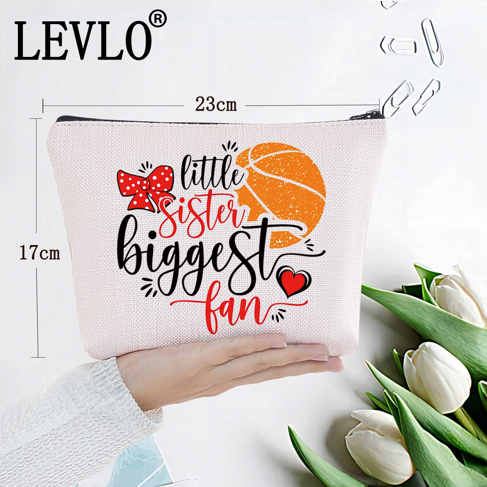 LEVLO Basketball Themed Cosmetic Bag - Perfect Gift for Basketball Player Sister, Little Sister & Biggest Basketball Fans - Makeup Zipper Pouch for Team Players & Supporters - Great for Game Days, Travel & School Essentials