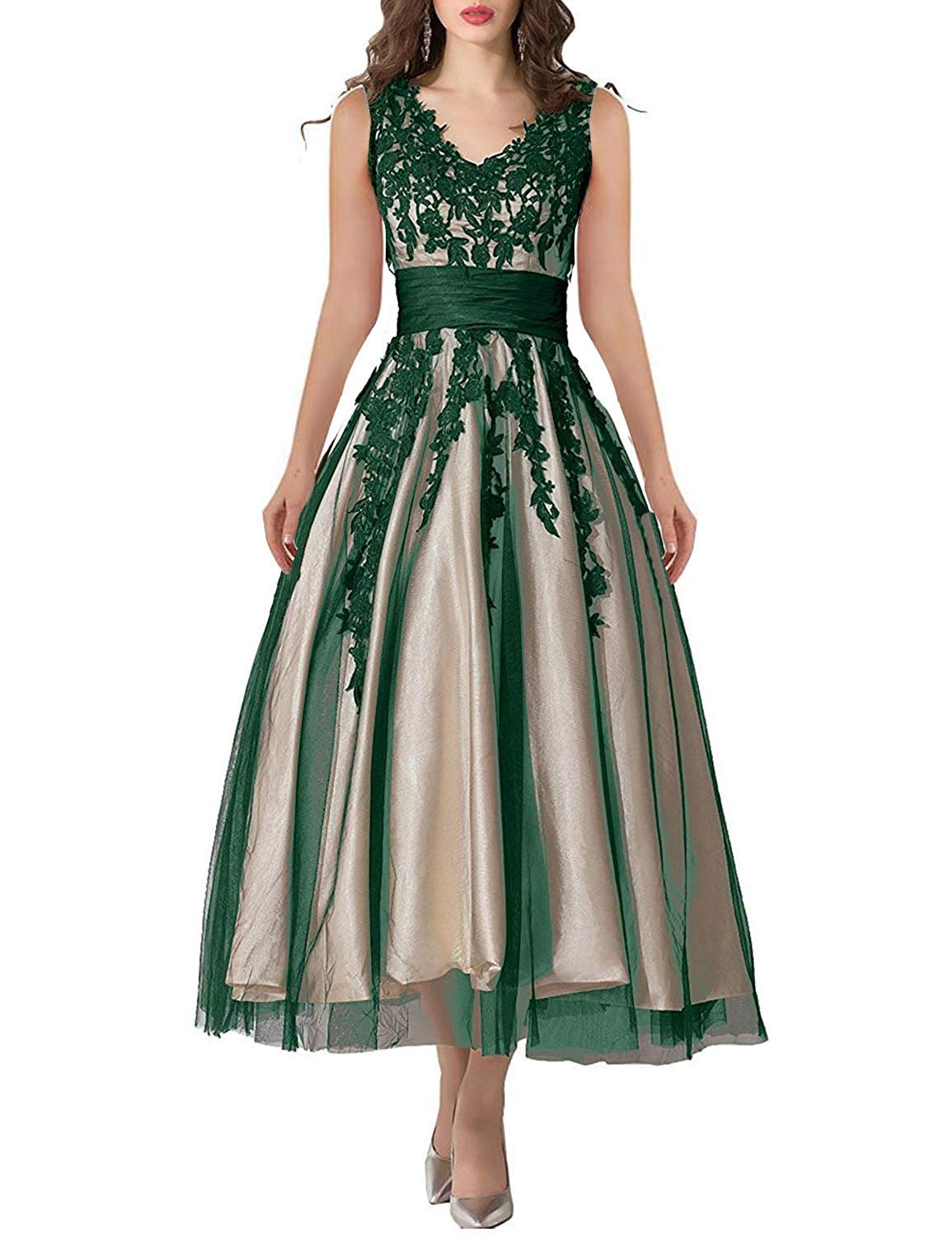 Snowskite Women's Black Lace Applique Tulle Long Formal Evening Dress - Elegant Prom Gown, Wedding Guest Dress & Special Occasion Gown for Parties, Galas & Red Carpet Events