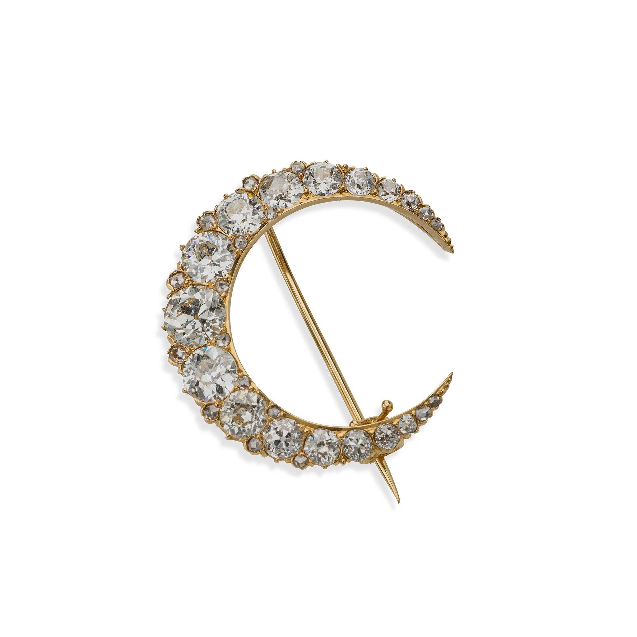 Antique Diamond Crescent Brooch - Vintage Jewelry for Women, 14K Gold Pin with Sparkling Stones - Perfect for Weddings, Parties & Special Occasions