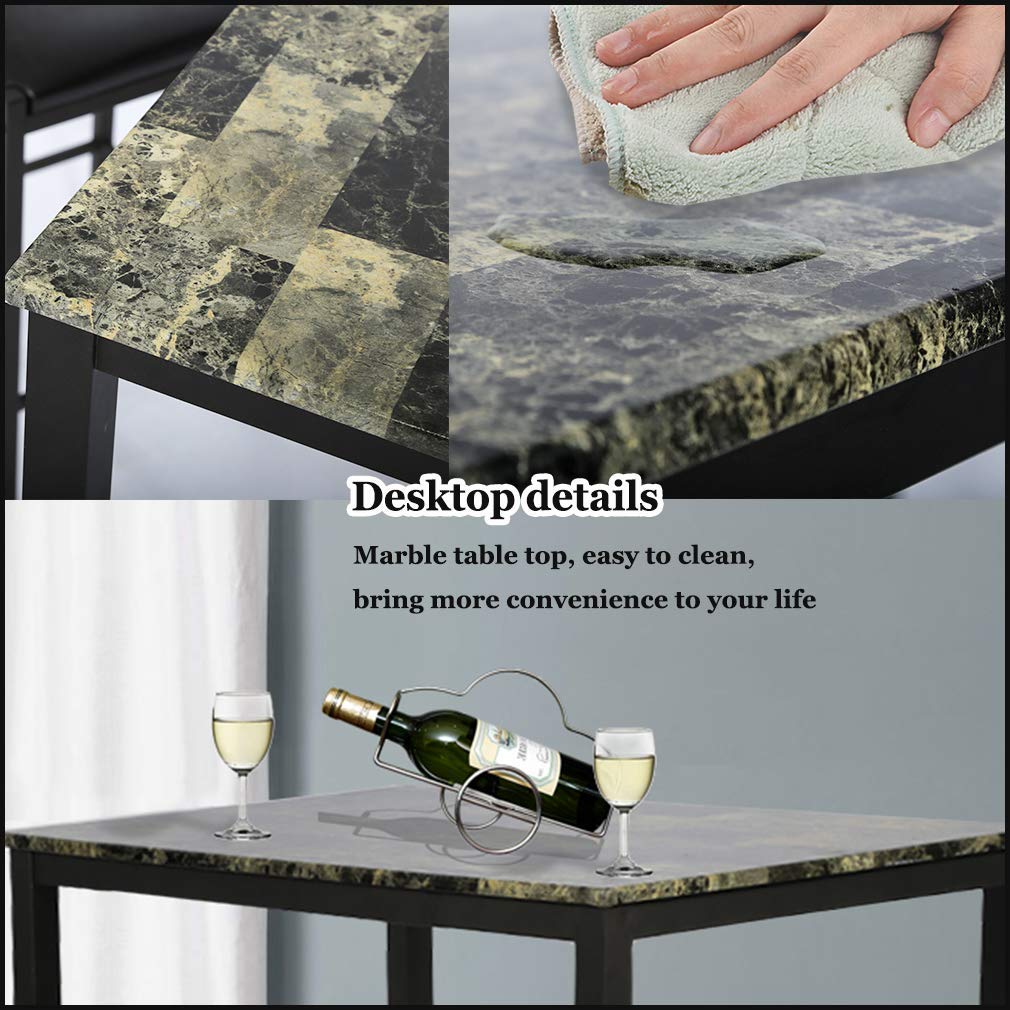 Modern Marble & Wood Rectangular Dining Table Set for 2 - Kitchen Breakfast Room Furniture with Matching Chairs | Perfect for Small Spaces, Apartments & Cozy Meals