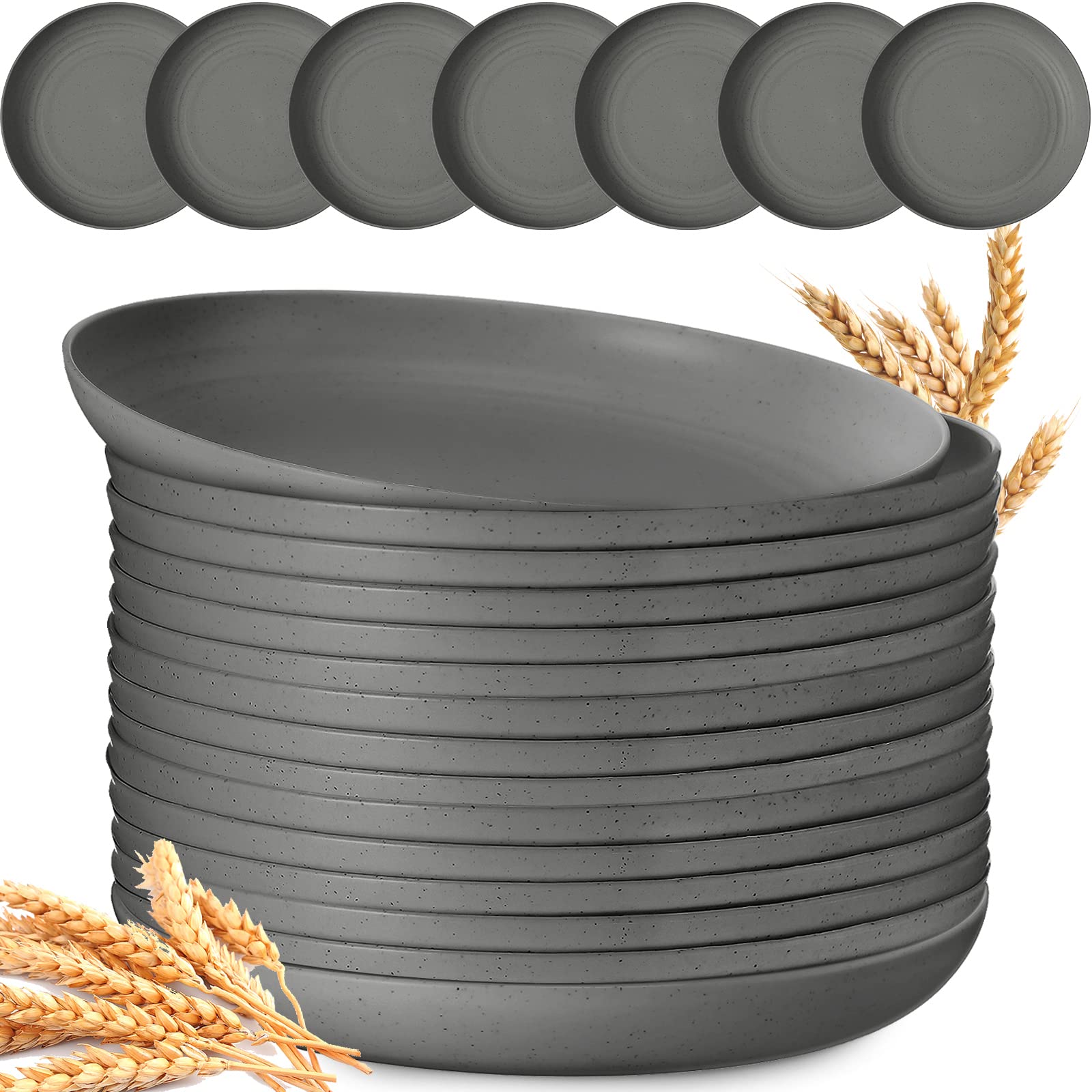**Zopeal 15-Pack 10-Inch Wheat Straw Plates Set – Lightweight, Unbreakable, Deep Dinner Plates – Reusable, Eco-Friendly Plastic Plates – Microwave & Dishwasher Safe – Perfect for Kitchen, Parties, Picnics, Salads, Desserts, Fruits & Cakes (Gray)**