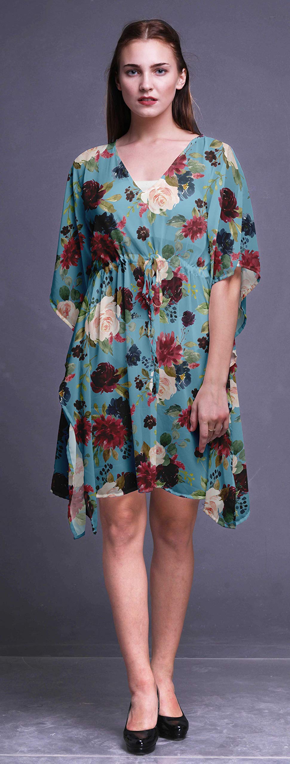 Bimba Women's Short Caftan Midi Dress - Beach Cover Up, Swimwear Cover Up, Summer Kaftan Dress for Pool, Vacation & Boho Style Outfits