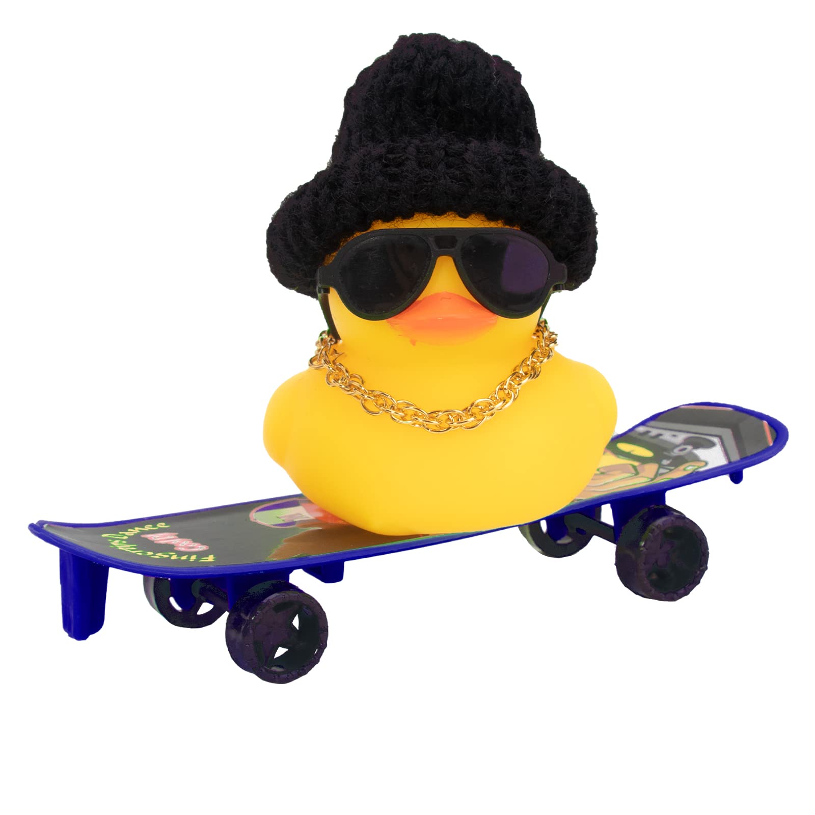 Wonuu Car Duck Ornament - Rubber Duck Dashboard Decoration with Mini Hat, Necklace, Sunglasses, Chair & Skateboard - Perfect for Car Interior Accessories and Fun Dashboard Decor