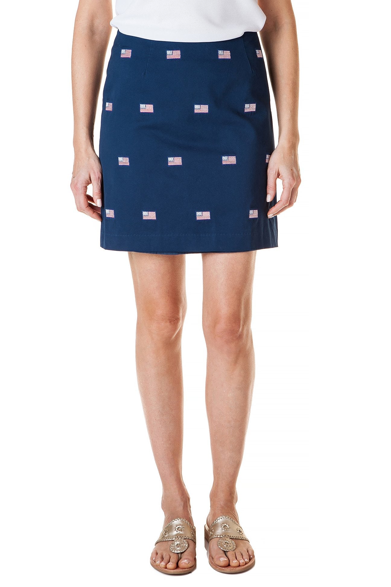 Women's Nantucket Navy Skirt with American Flag Print - Size 19 - Perfect for 4th of July, Beach Vacations & Patriotic Events