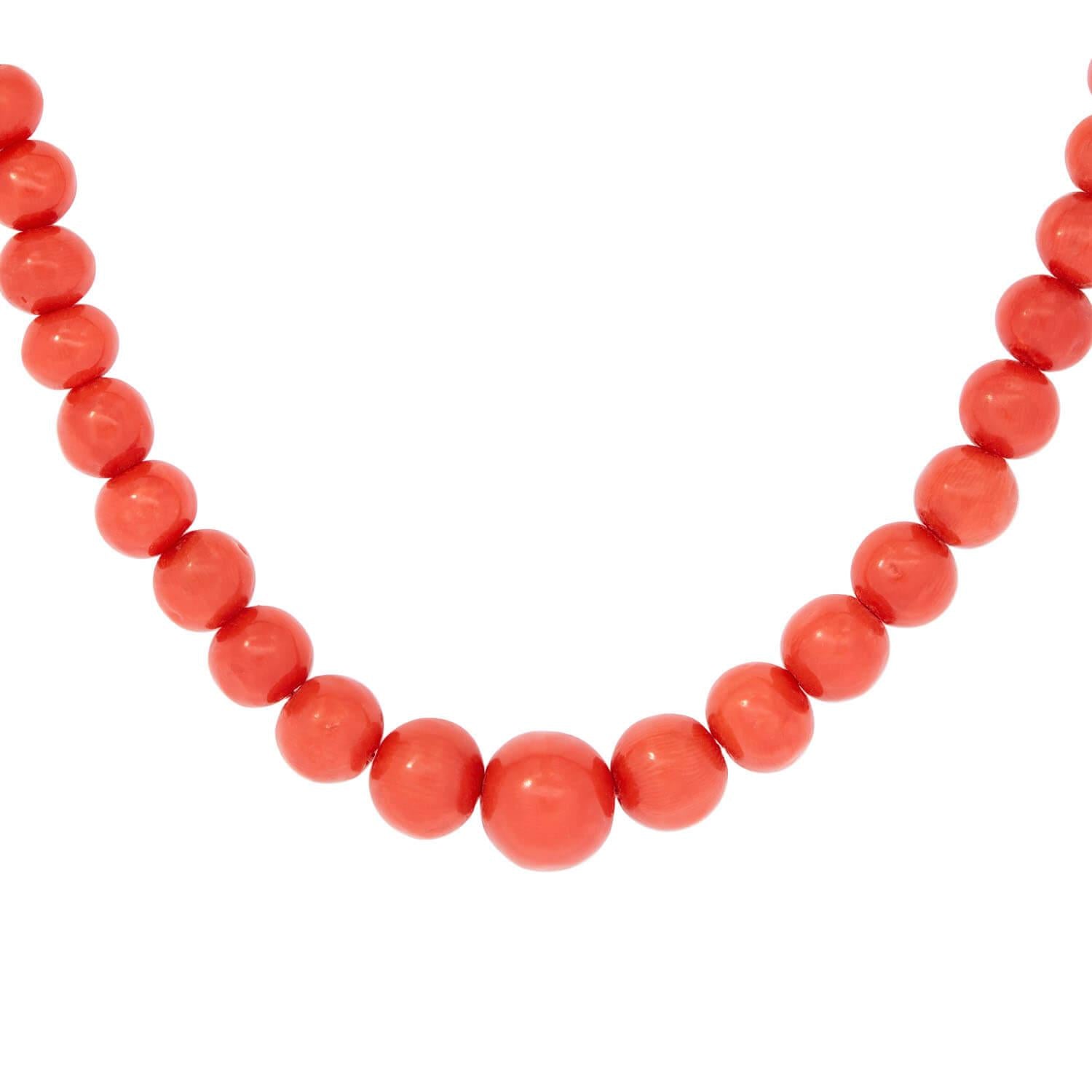 10K Victorian Graduated Coral Bead Necklace - Elegant Antique Jewelry for Women, Bridal Accessories, Vintage Fashion & Special Occasion Gifts