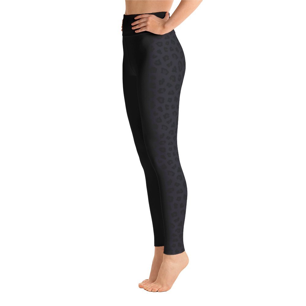 Women's High Waist Black Panther Leopard Print Yoga Pants - Made in USA | Perfect for Workouts, Running & Casual Wear
