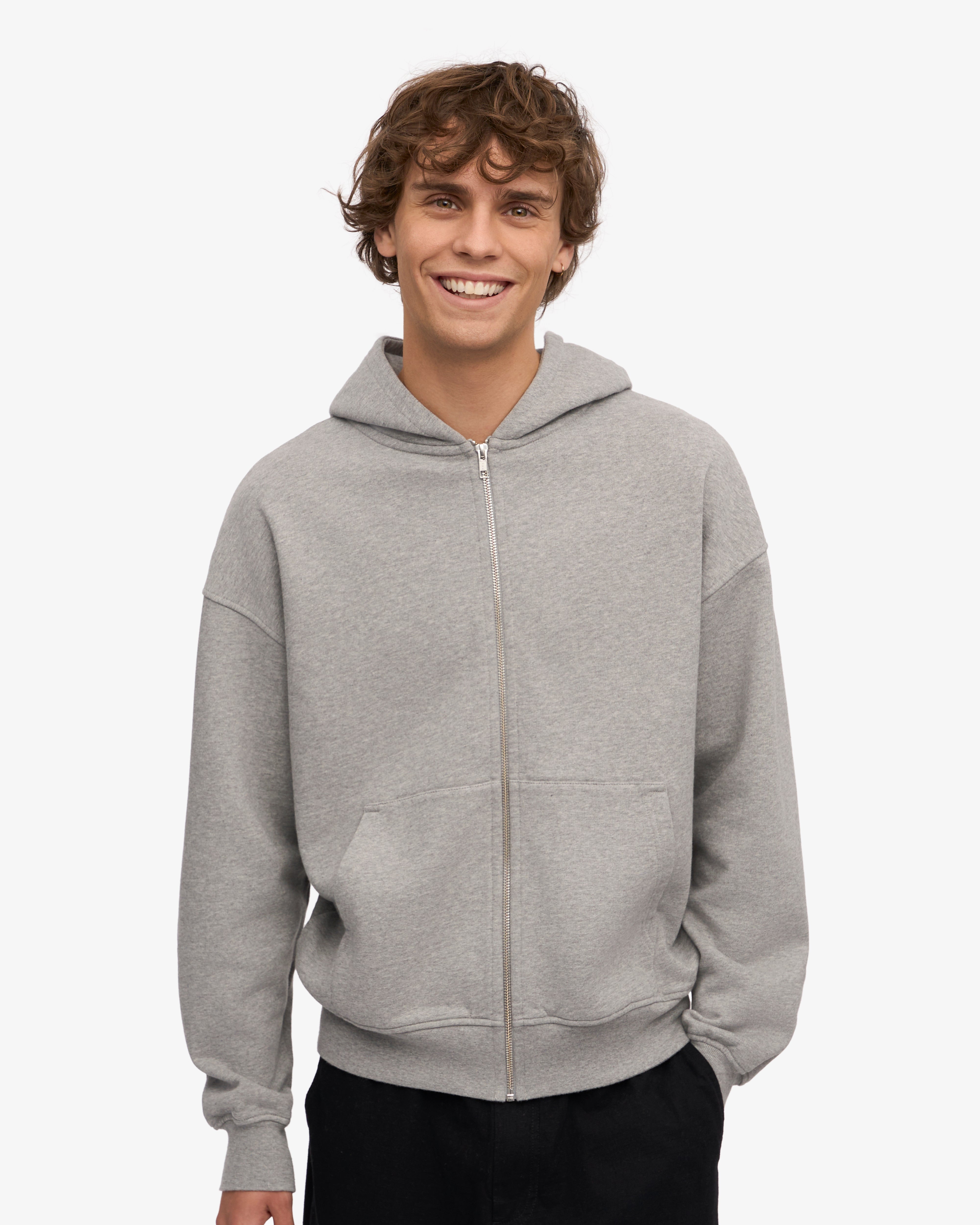 Organic Oversized Zip Hoodie for Men & Women - Faded Grey - Cozy & Comfortable Pullover for Casual Wear, Loungewear & Outdoor Activities