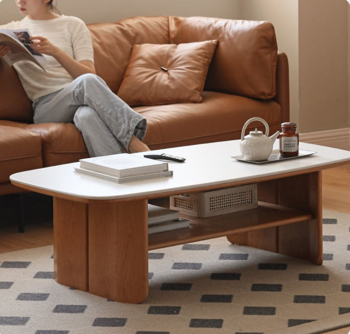 Premium Black Walnut & Cherry Solid Wood Coffee Table - Handcrafted Rustic Modern Living Room Centerpiece for Home Decor & Entertainment Spaces