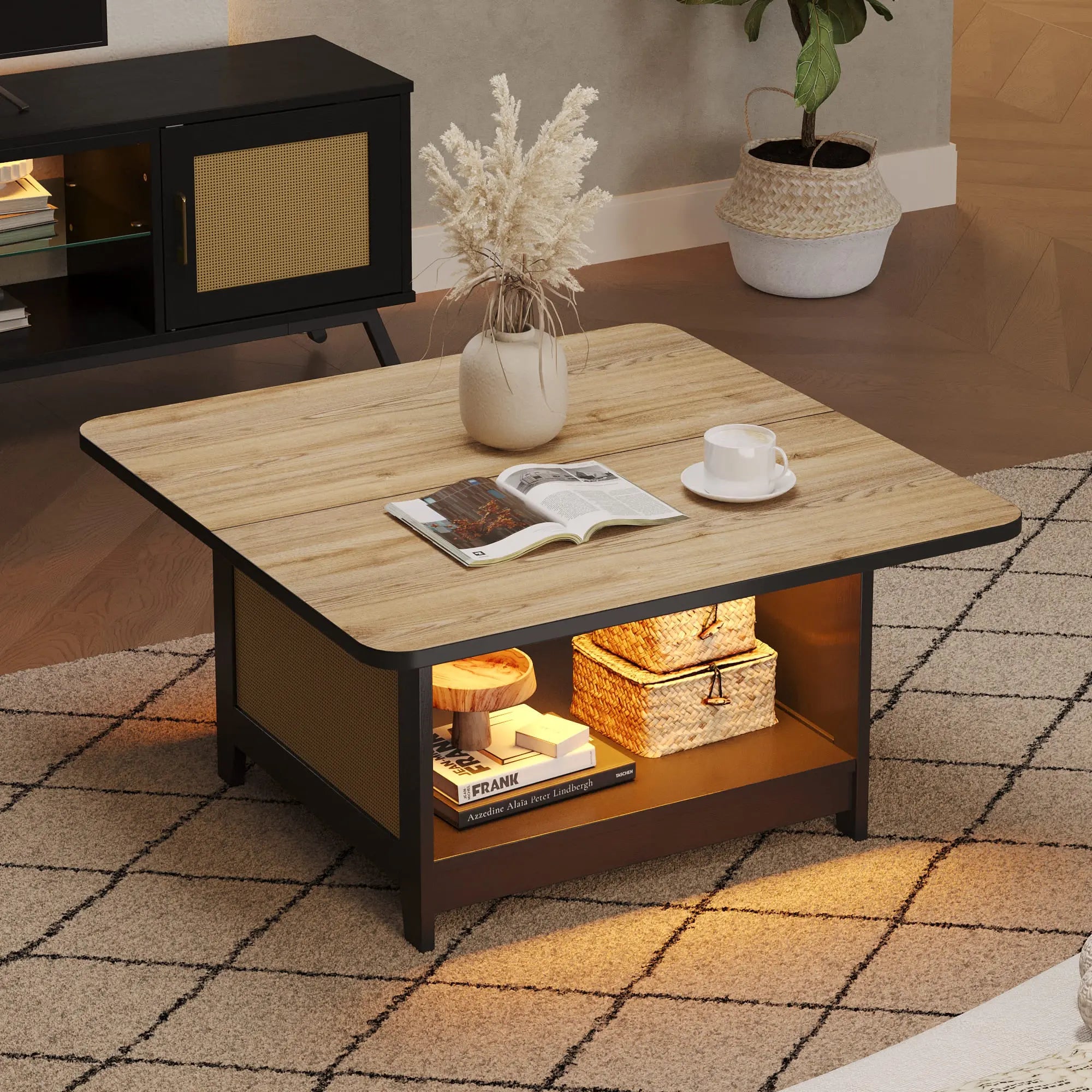 Bestier Square Rattan Coffee Table - Modern Woven Wicker Side Table for Living Room, Patio, or Outdoor Use - Stylish & Durable Home Decor Accent