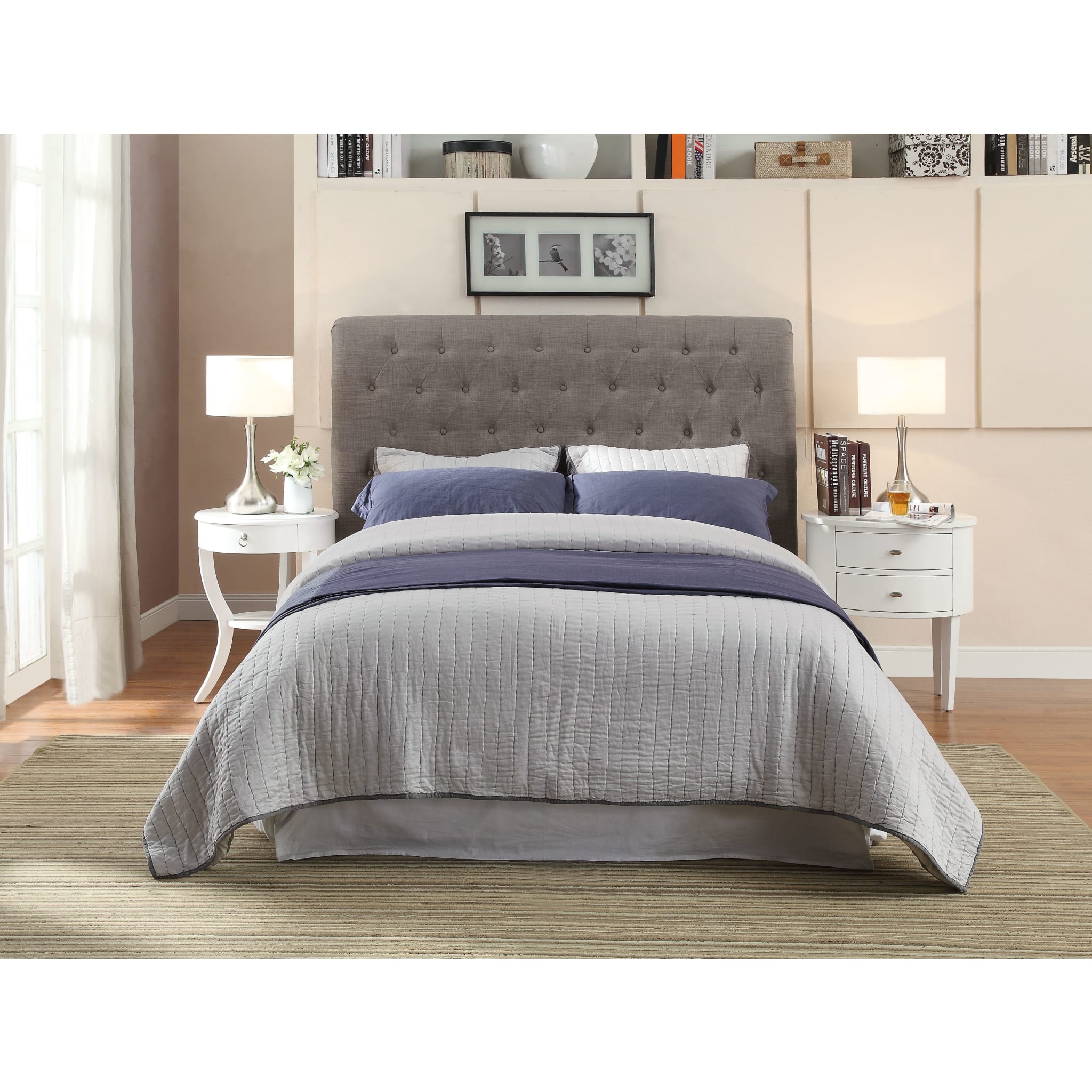 Royal Tufted Upholstered Headboard in Dolphin Linen Fabric - Queen Size Bed Frame Headboard for Master Bedroom, Guest Room & Luxury Hotel Decor