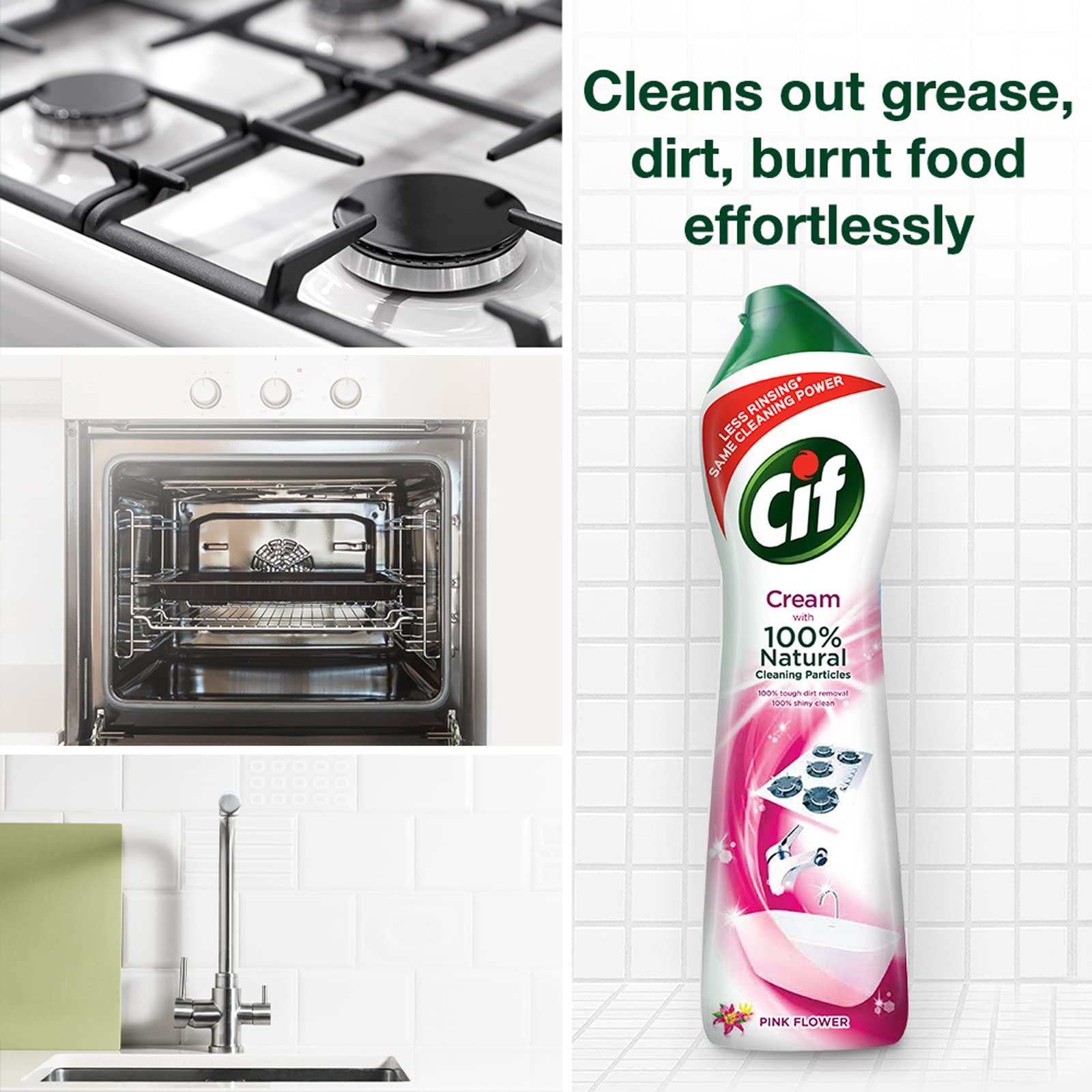 Cif Multi-Purpose Cream Cleaner for Kitchen, Bathroom & Surfaces - 500ml Bottle (Pink Flower Scent) | Removes Grease, Stains & Dirt | Ideal for Countertops, Tiles & Appliances