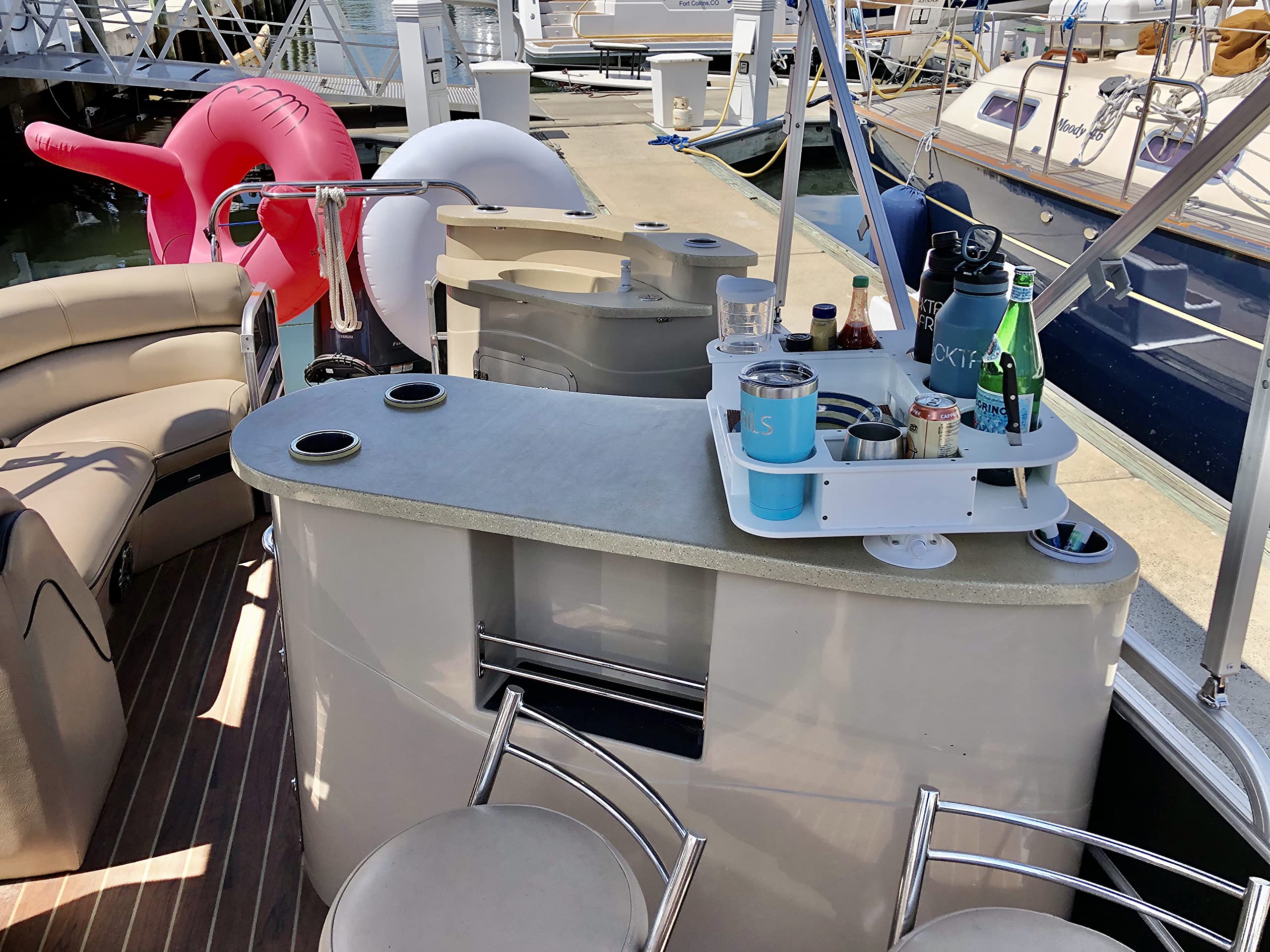 Docktail Butler Boat Table Caddy Organizer - Vacuum Mounted Portable Bar with Cup Holders | Perfect for Boating, Fishing, Camping & Outdoor Parties