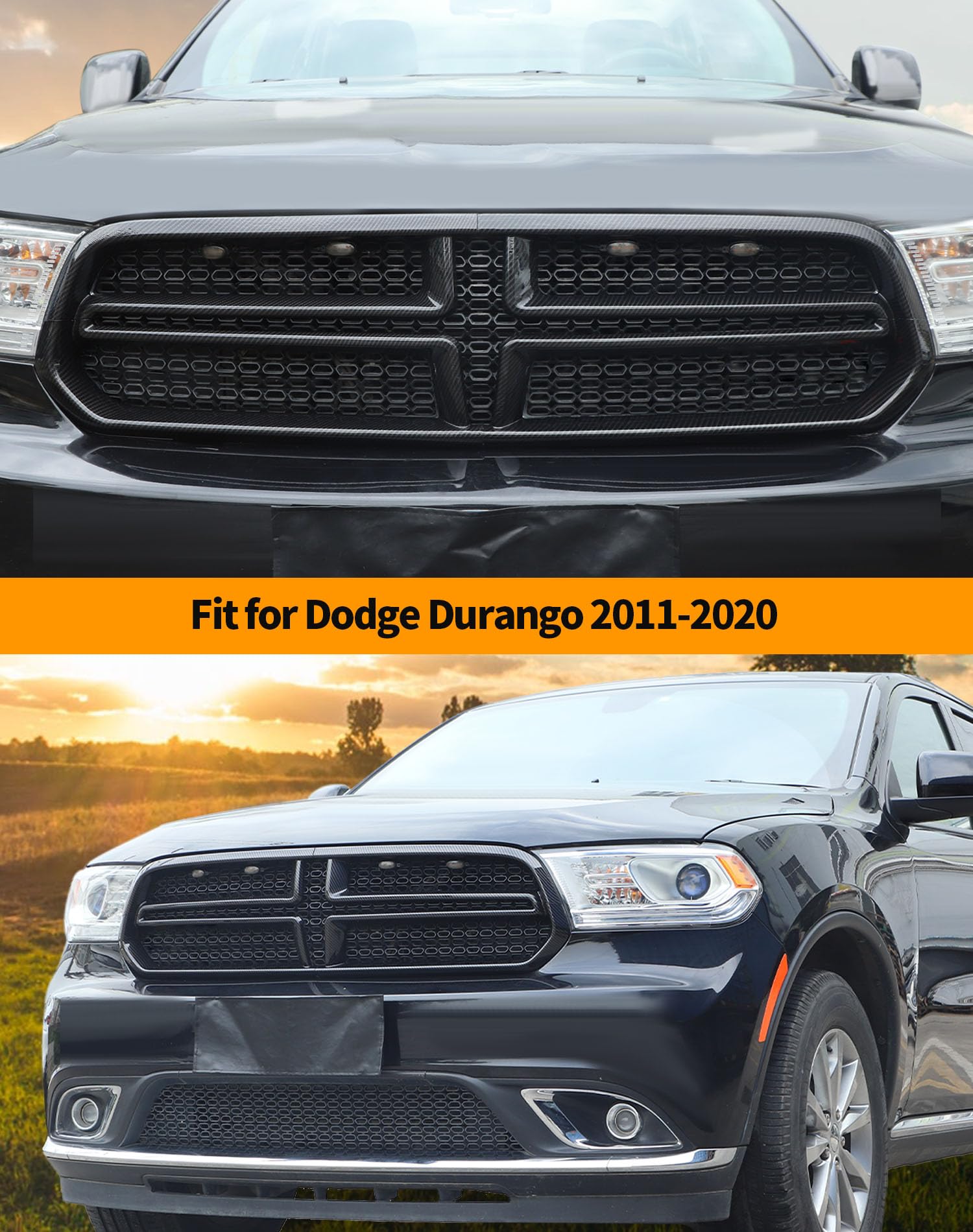 Hoolcar Carbon Fiber Exterior Front Grill Inserts Cover Trim Kit for Dodge Durango 2014-2020 - Upgrade Your Car's Style & Protection | Perfect for Off-Roading, Car Shows & Daily Driving