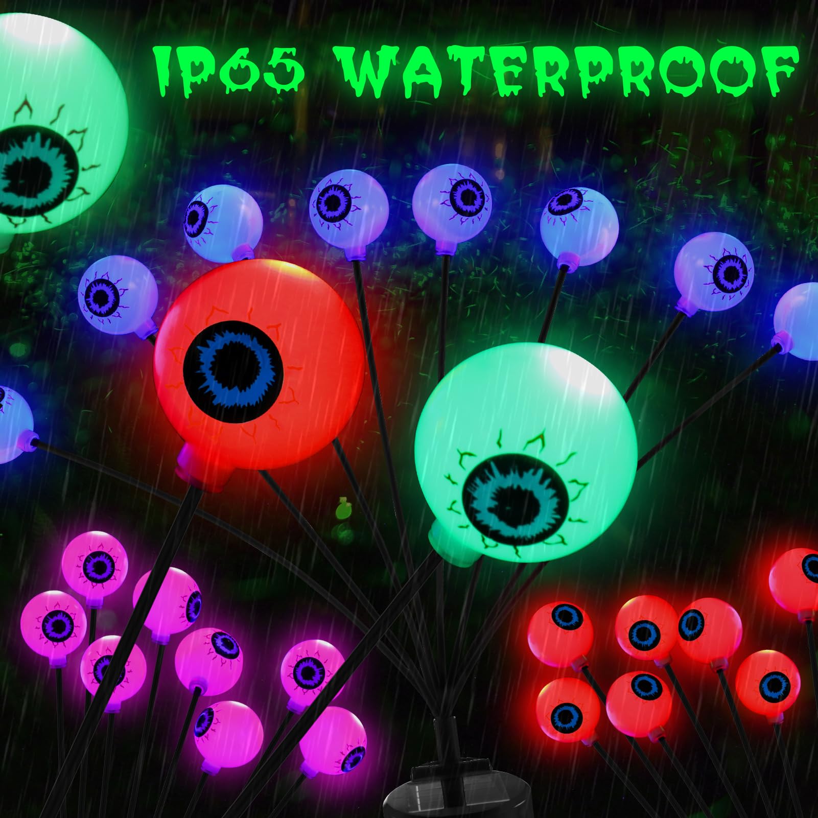 4 Pack 32 LED Solar Halloween Eyeball Lights - Waterproof Outdoor Scary Eyes Decor for Garden, Patio, Fence & Yard - Spooky Party Decoration Supplies for Halloween Night & Haunted House Themes