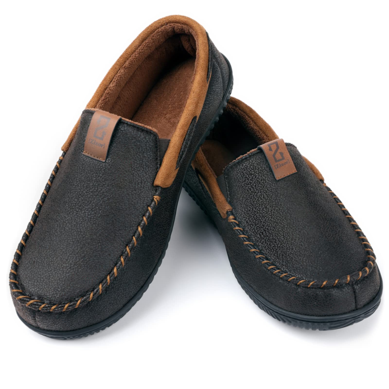 Zizor Men's Suede Moccasin Slippers - Soft Memory Foam House Shoes with Anti-Slip Rubber Sole for Indoor Comfort & Relaxation at Home