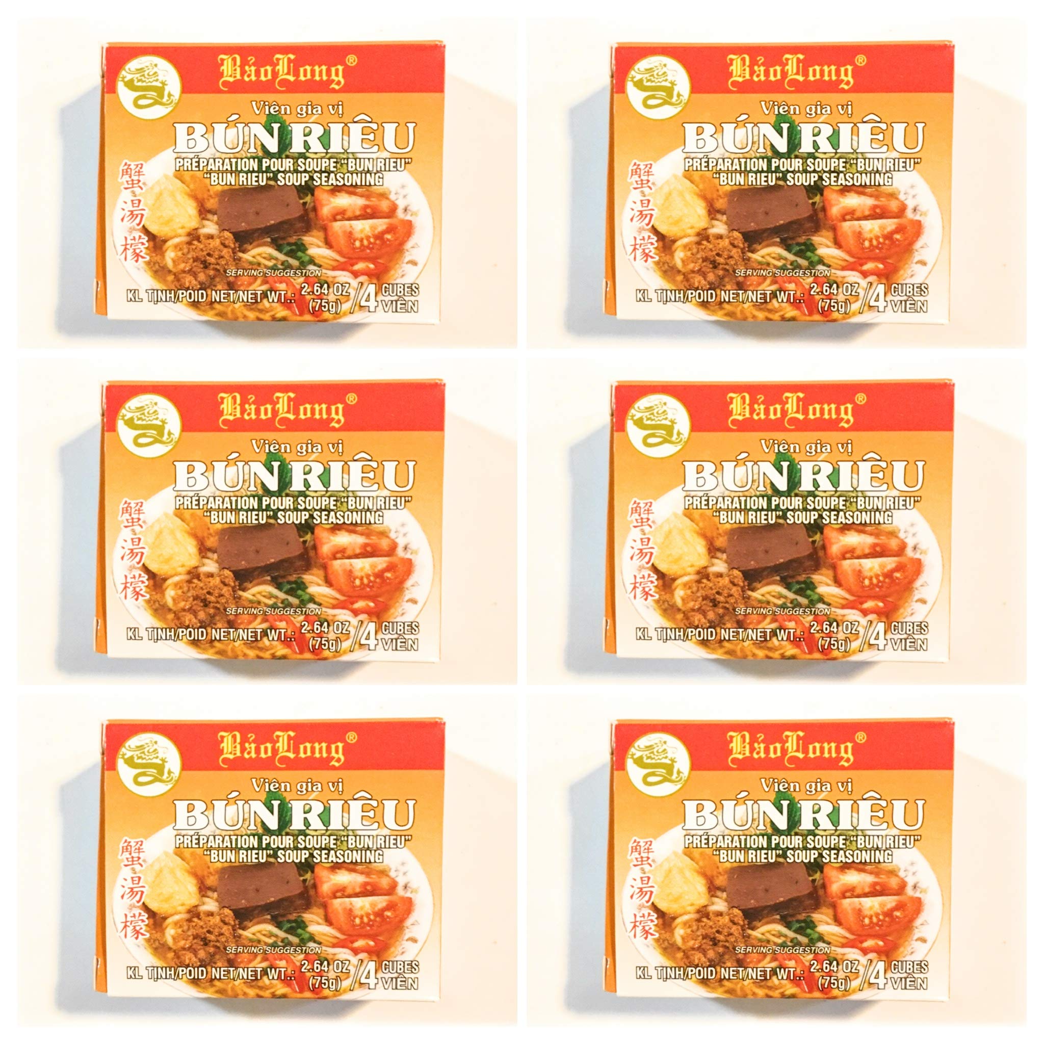 Bao Long Mini Bun Rieu Crab Soup Seasoning Mix 2.64oz (6 Pack) - Authentic Vietnamese Pho Flavor for Home Cooking, Restaurants & Asian Cuisine Lovers