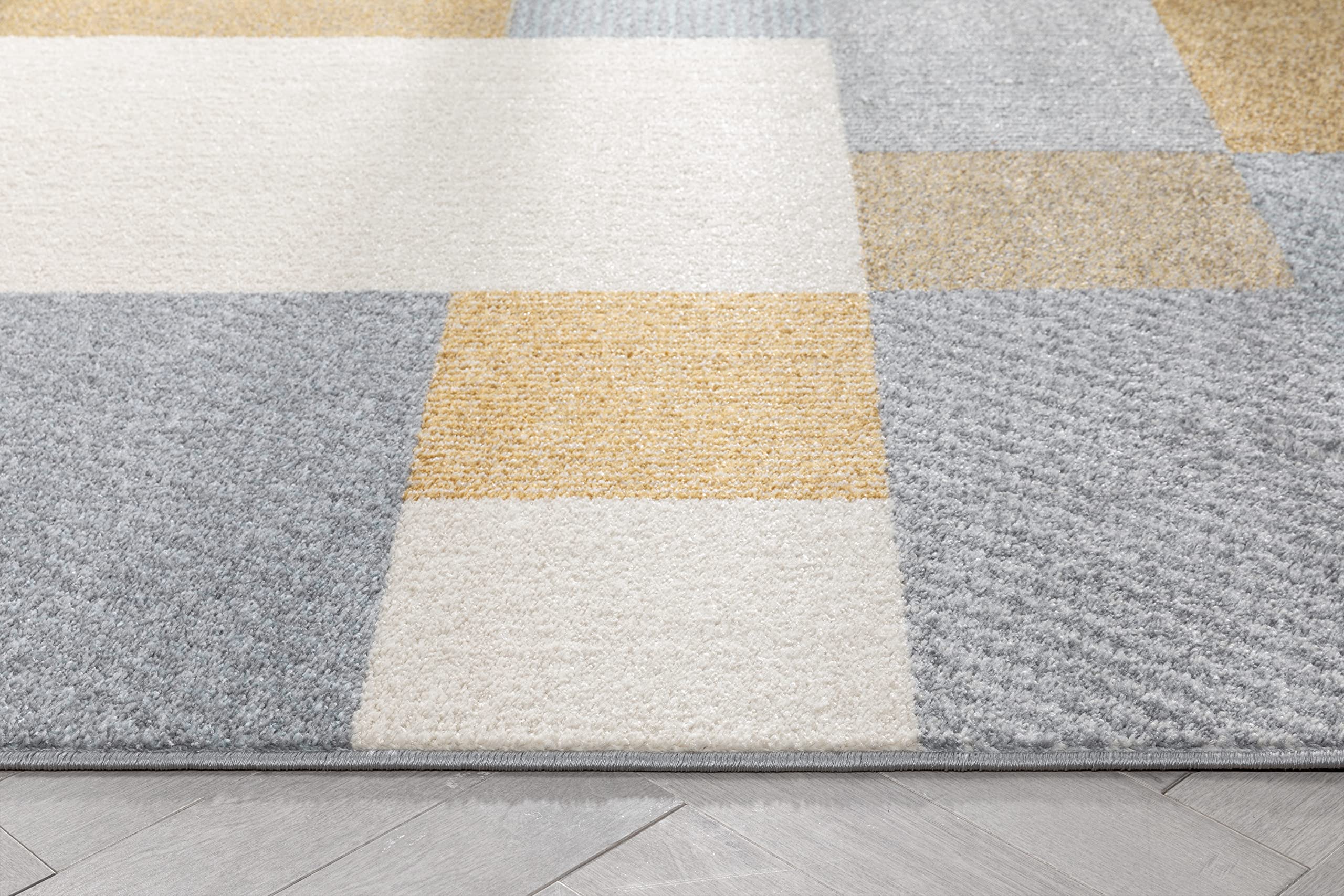 Well Woven Welma Yellow Grey Modern Geometric Boxes & Stripes Pattern 8x10 Area Rug (7'10