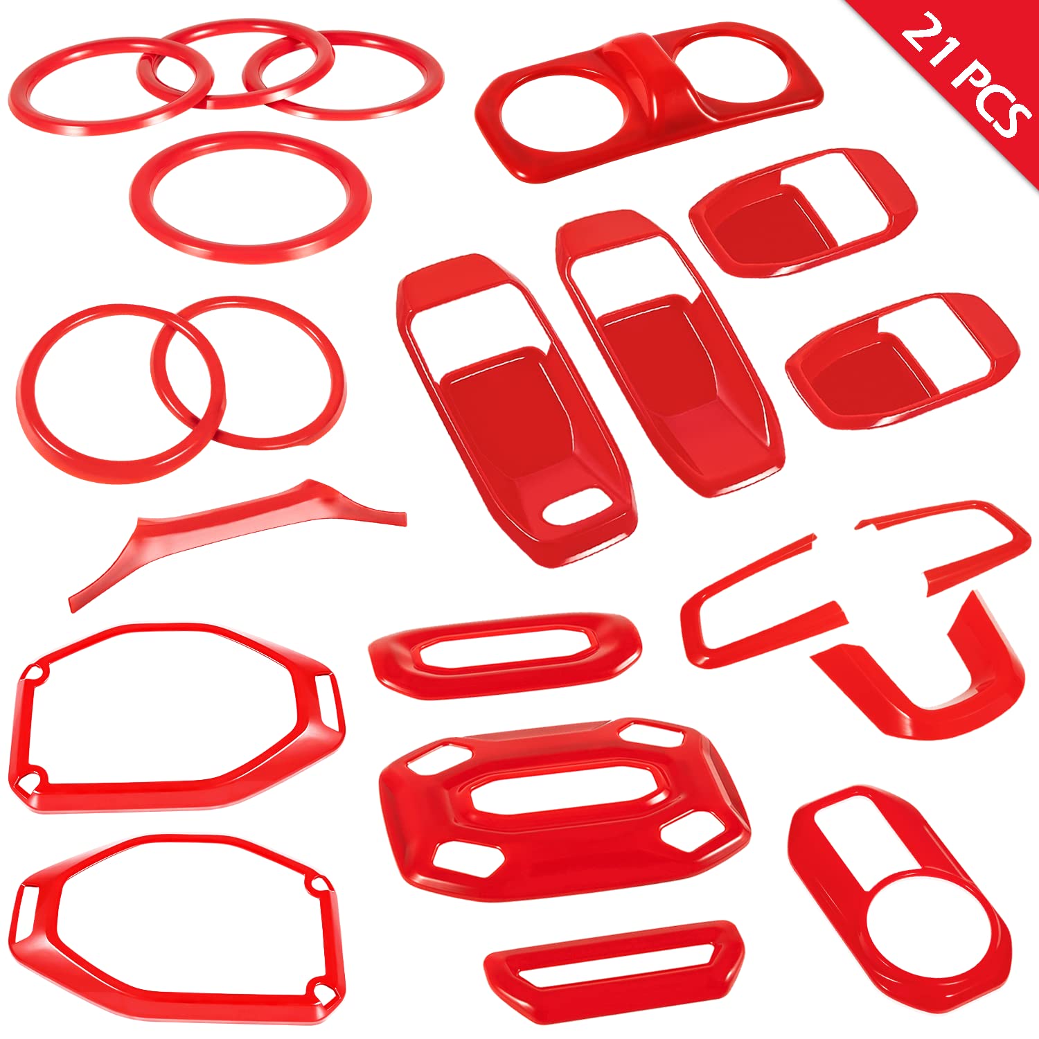 21PCS Full Interior Trim Kit for Jeep Wrangler JL JLU 2018-2023 & Gladiator JT - Red Air Vent, Door Handle, Speaker & Switch Covers | Upgrade Your Jeep's Interior Style for Off-Road Adventures & Daily Driving