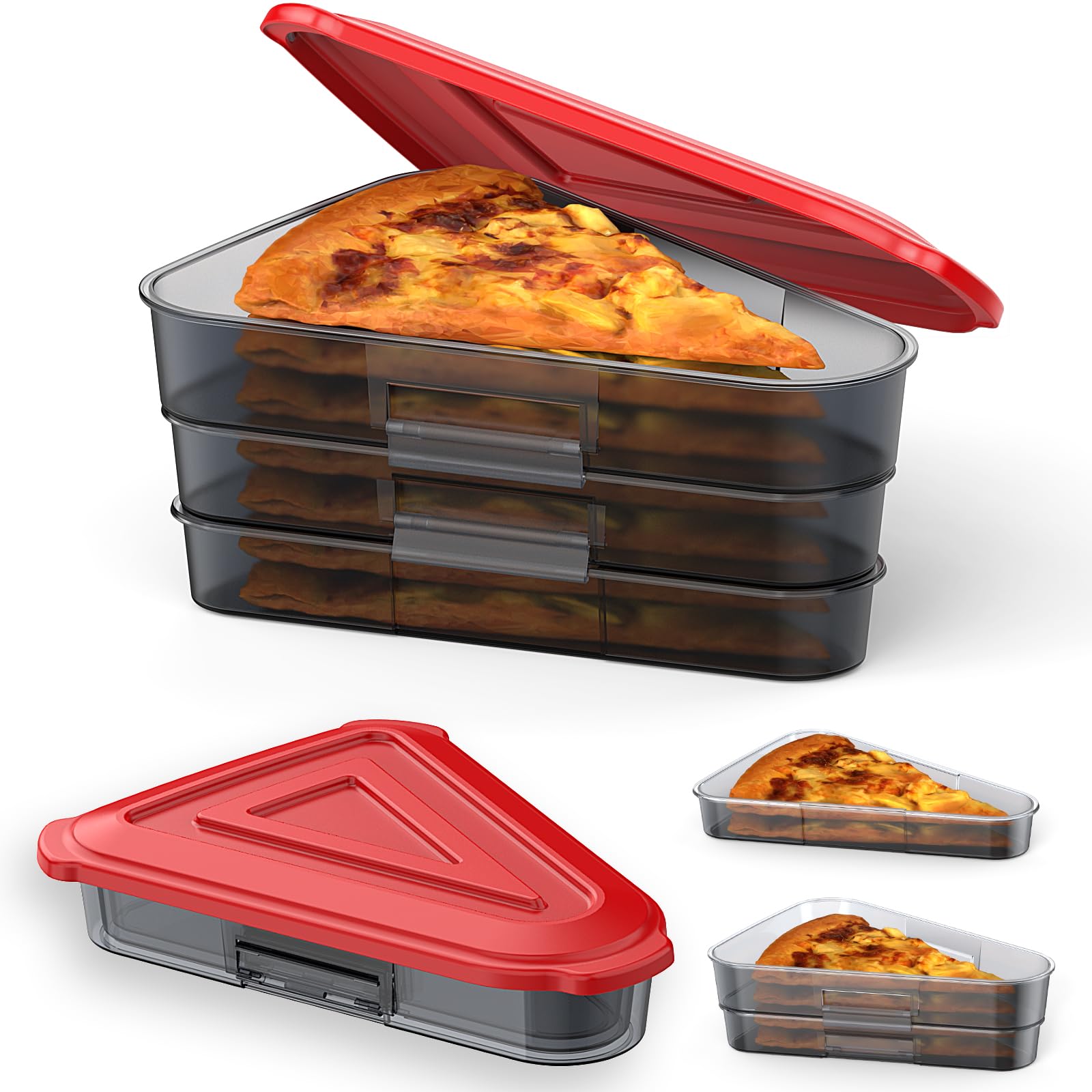Expandable Pizza Storage Container Set - Reusable Pizza Pan & Box with Lids for Leftovers - Space Saving Kitchen Organizer (Bright Red) - Perfect for Parties, Meal Prep & Leftover Storage