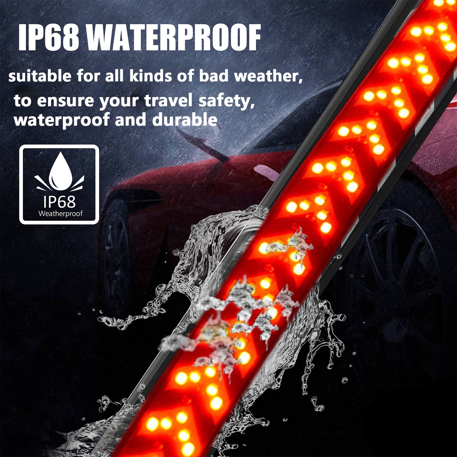 48-inch LED Tail Light Bar for Trucks & Pickups - Red & White Flexible Strip with Turn Signal, Brake & Running Lights - Waterproof & Durable for Trailers & Off-Road Use - Perfect for Night Driving & Enhanced Safety