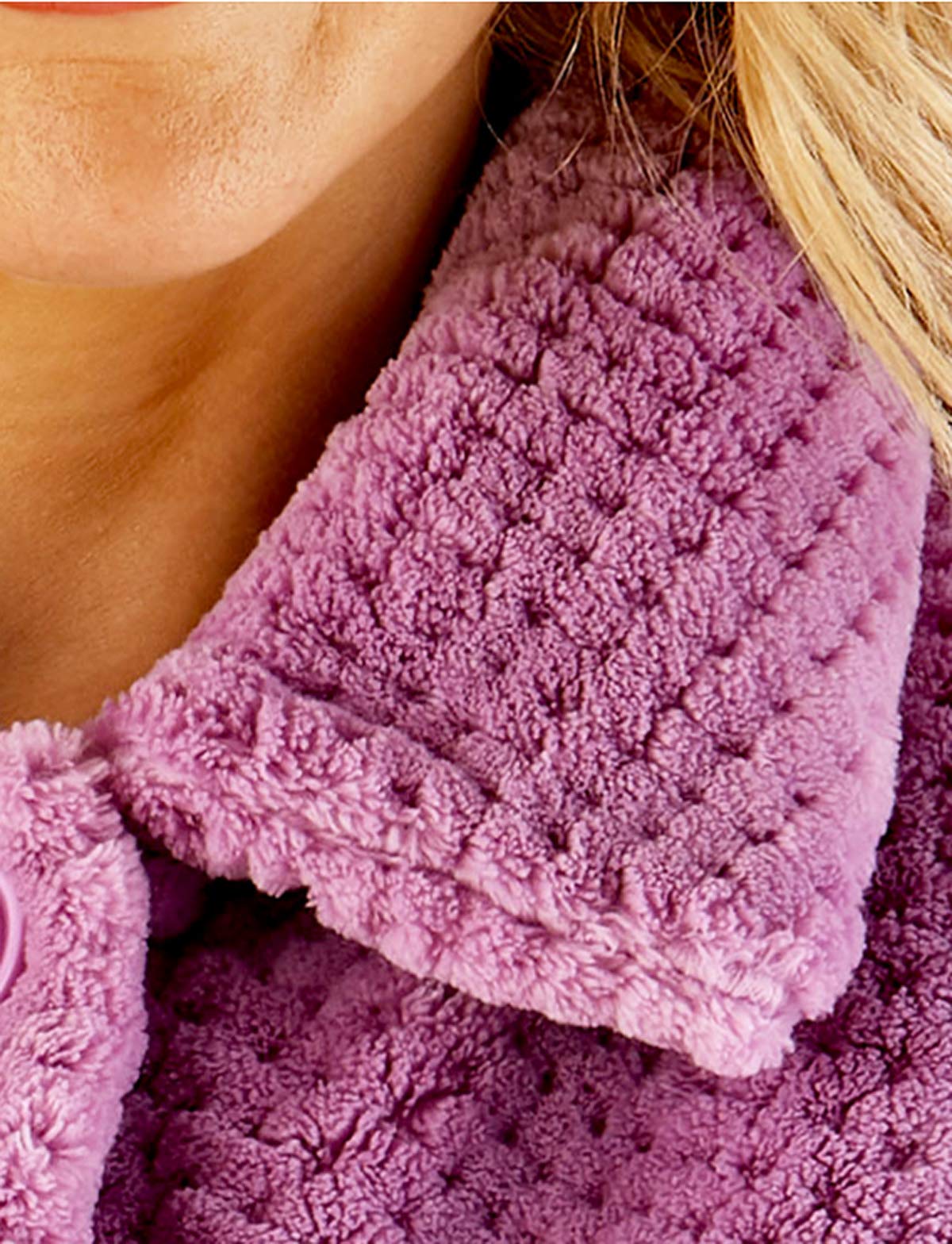 Slenderella Women's Winter Bed Jacket - Soft Thick Light Purple Waffle Fleece Collared Button Up Coat - XXL (24-26) - Cozy Loungewear for Cold Nights at Home
