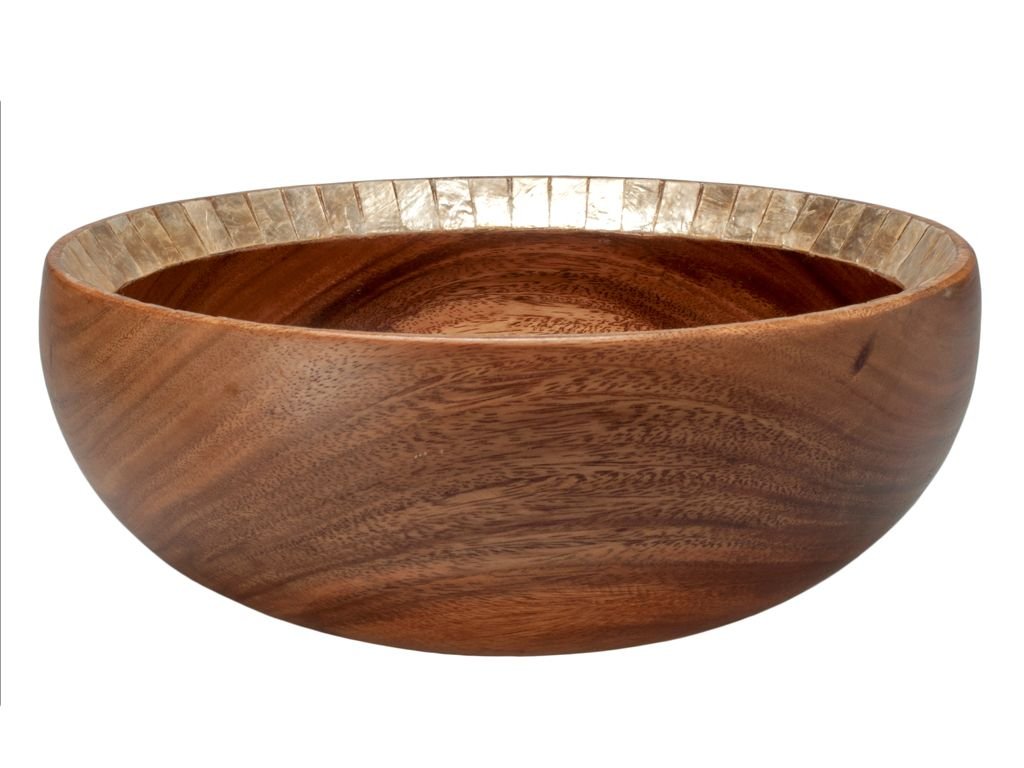 KOUBOO Acacia Wood Salad Bowl with Capiz Seashell Edge - Perfect for Serving Fruit, Salad, and Appetizers - Elegant Kitchen & Dining Table Decor for Home & Parties