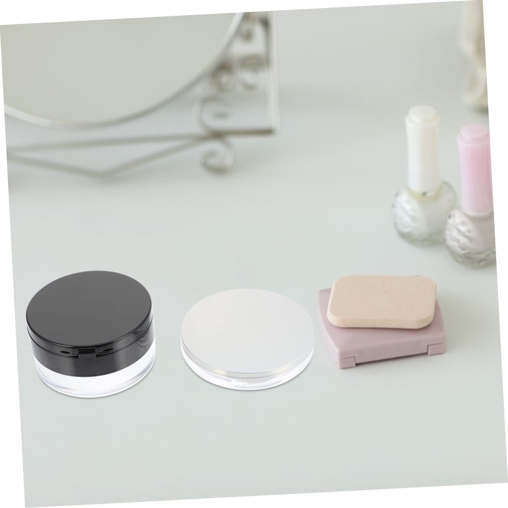 LALAFINA Loose Powder Puff Box with Mirror - Portable Anti-Leakage Makeup Powder Container (2 Sets) - Perfect for Travel & Everyday Touch-Ups