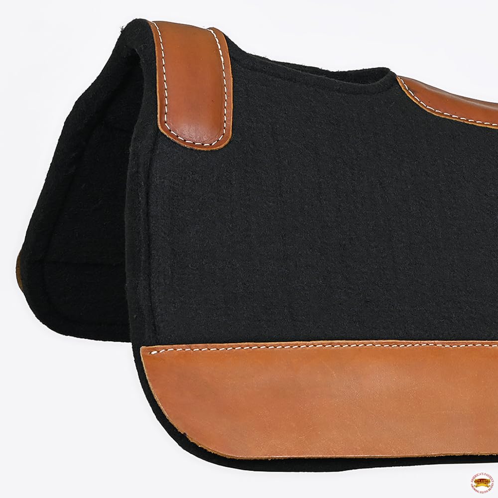 HILASON 32X32 Western Contoured Horse Saddle Pad - Wool Felt Square Black for Trail Riding & Ranch Work | Western Saddle Pads for Comfort & Durability | Perfect for Show, Training & Leisure Riding