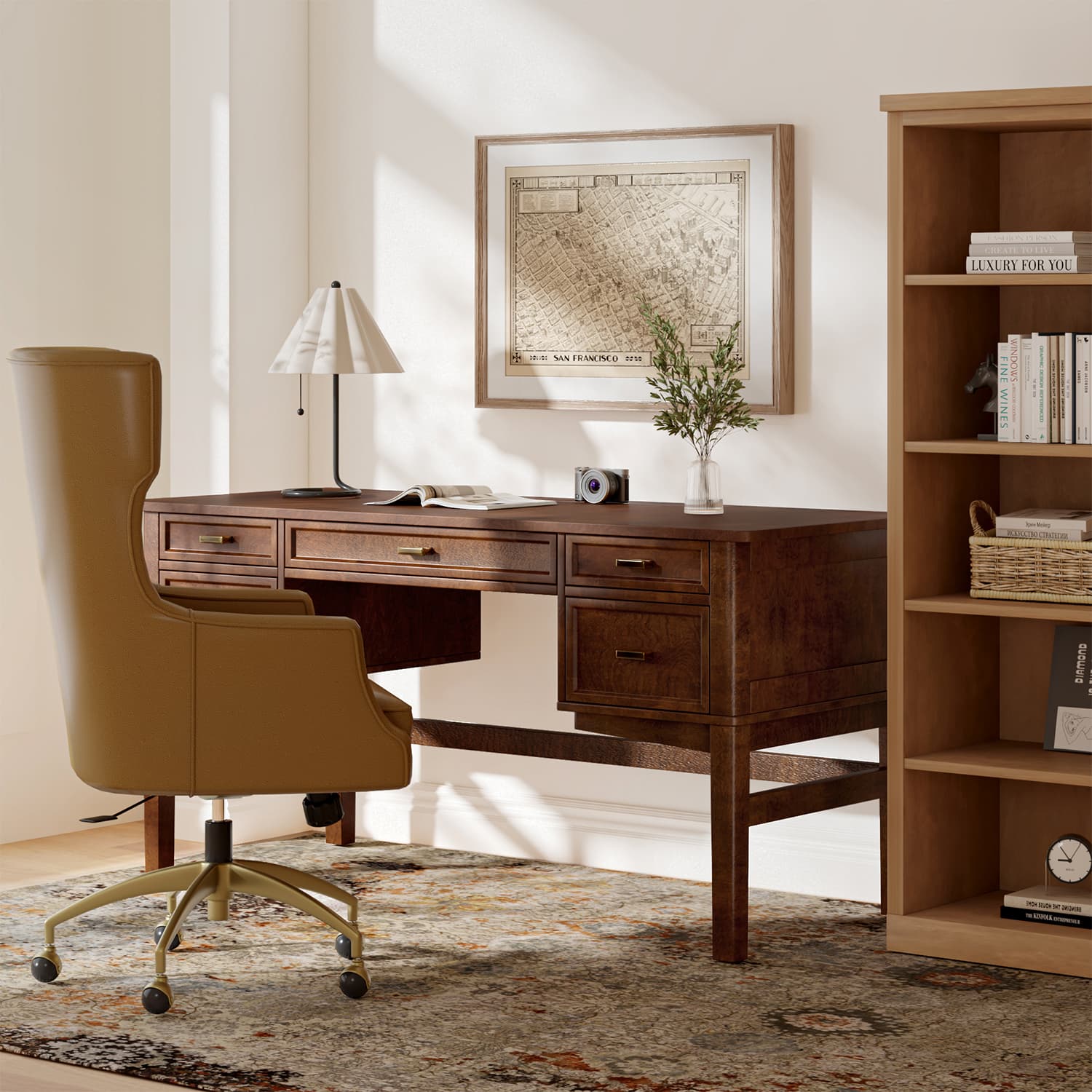 Raquel Modern Transitional Office Desk with Cable Management Hole - Stylish Home Office Desk for Remote Work & Study
