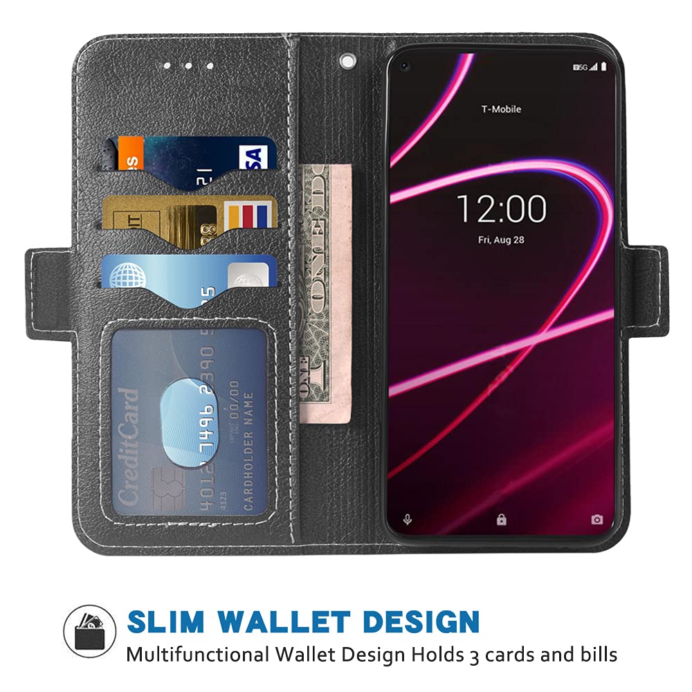 Premium Leather Wallet Case for T-Mobile Revvl 5G (T790W) - Flip Cover with Card Holder, Wrist Strap & Stand | Compatible with TCL Revel G5 | Perfect for Everyday Use, Travel & Hands-Free Convenience