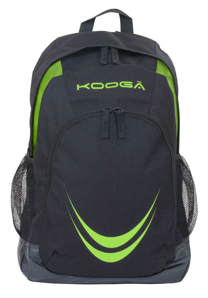 Kooga Essentials Adults Rugby Backpack - Black/Lime - Durable Sports Bag for Training, Travel & Gym