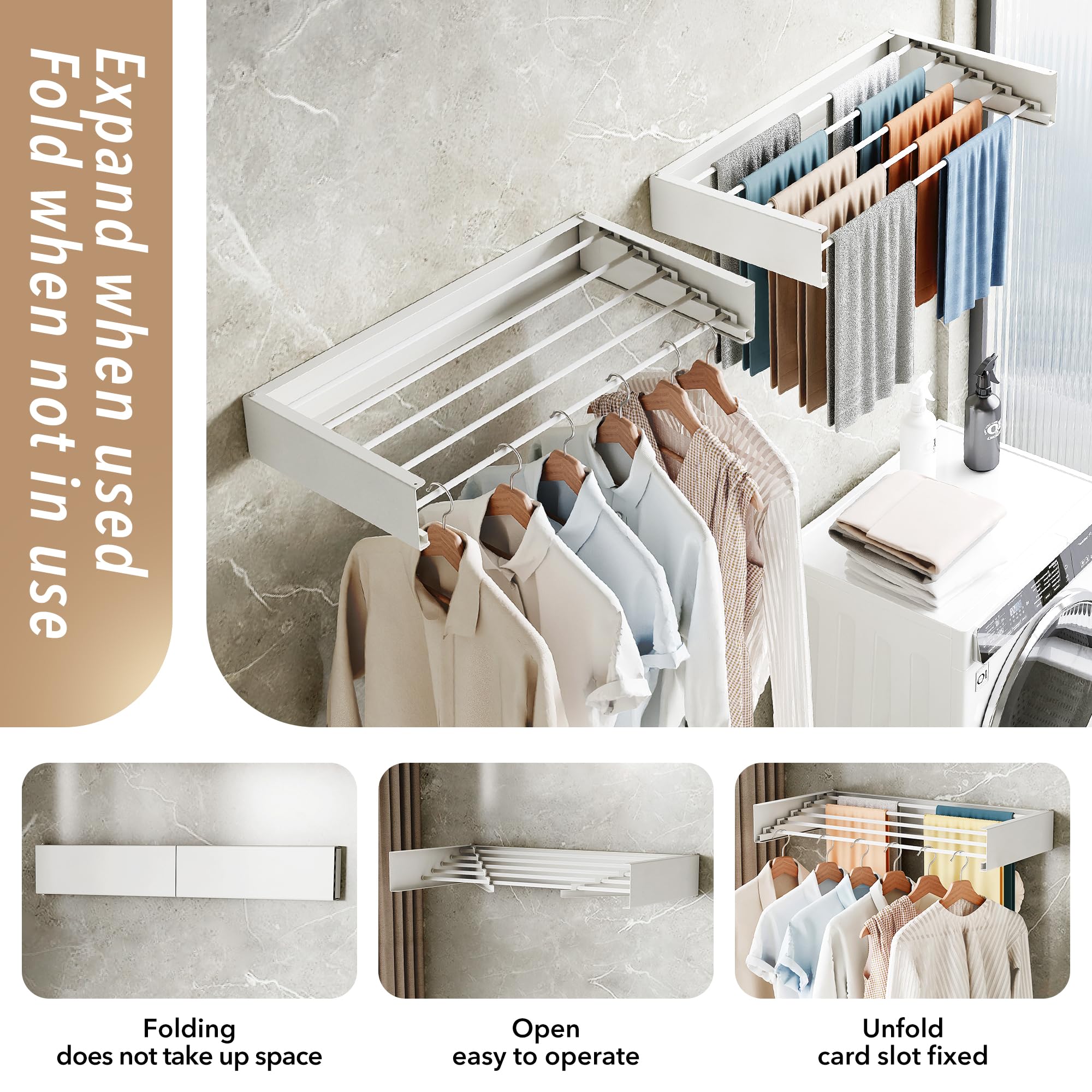 Wall Mounted Retractable Laundry Drying Rack - 31.5