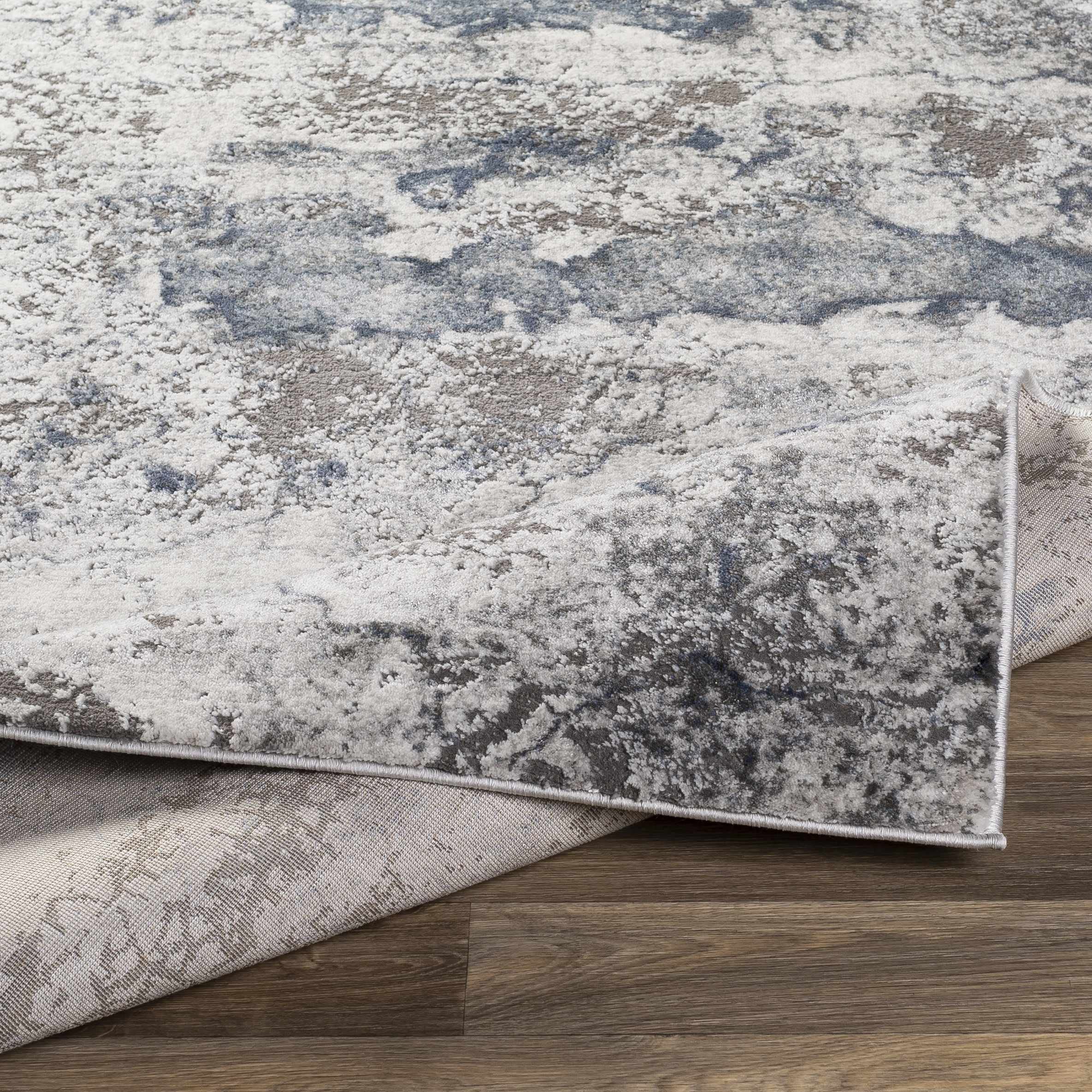 Hauteloom Marble Swirl Collection Modern Abstract Area Rug - Blue, Grey, Beige - 6'7