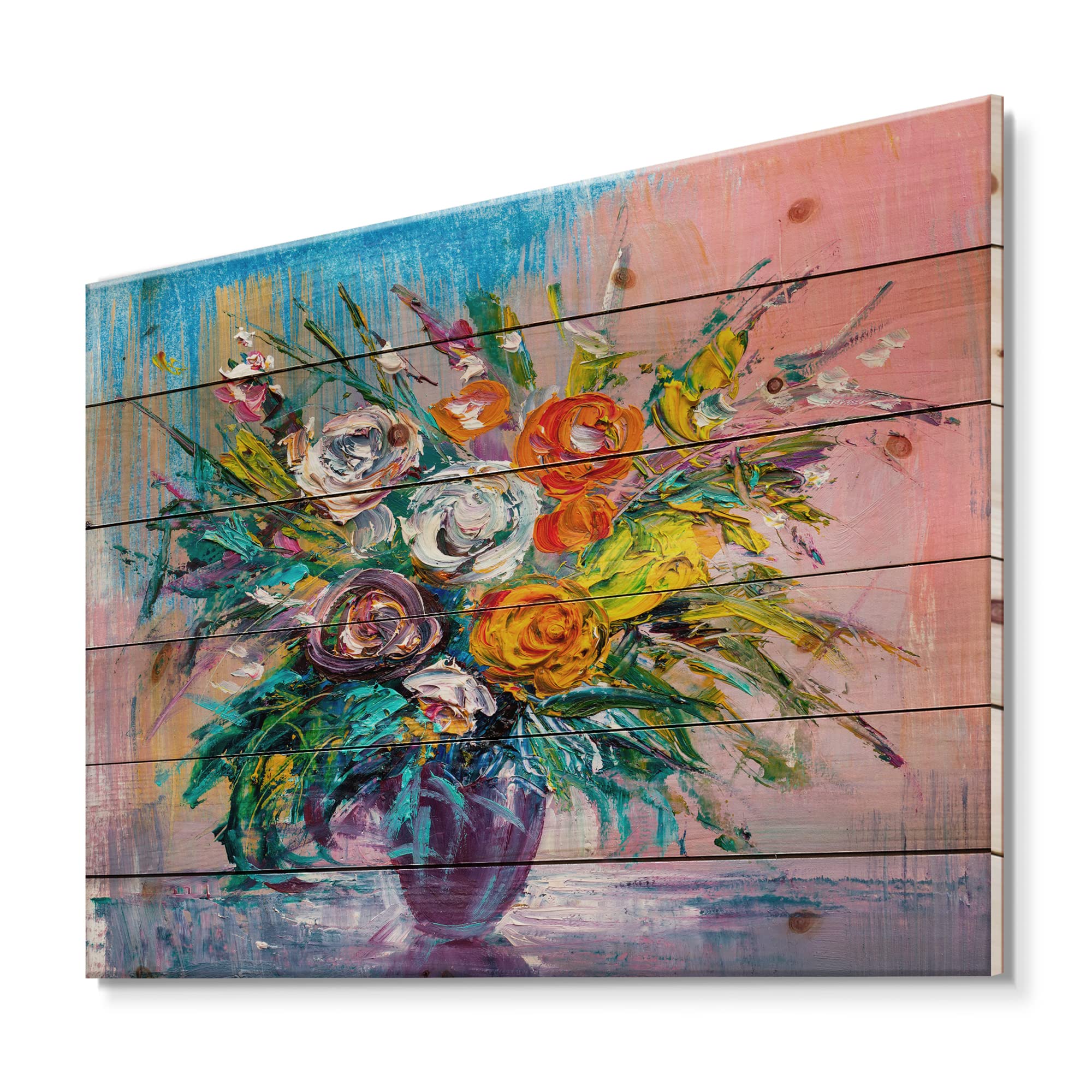 DesignQ Vibrant Floral Wood Wall Decor - Traditional Large Floral Wall Art Panel Printed on Natural Pine Wood - Perfect for Living Room, Bedroom & Home Office Decor