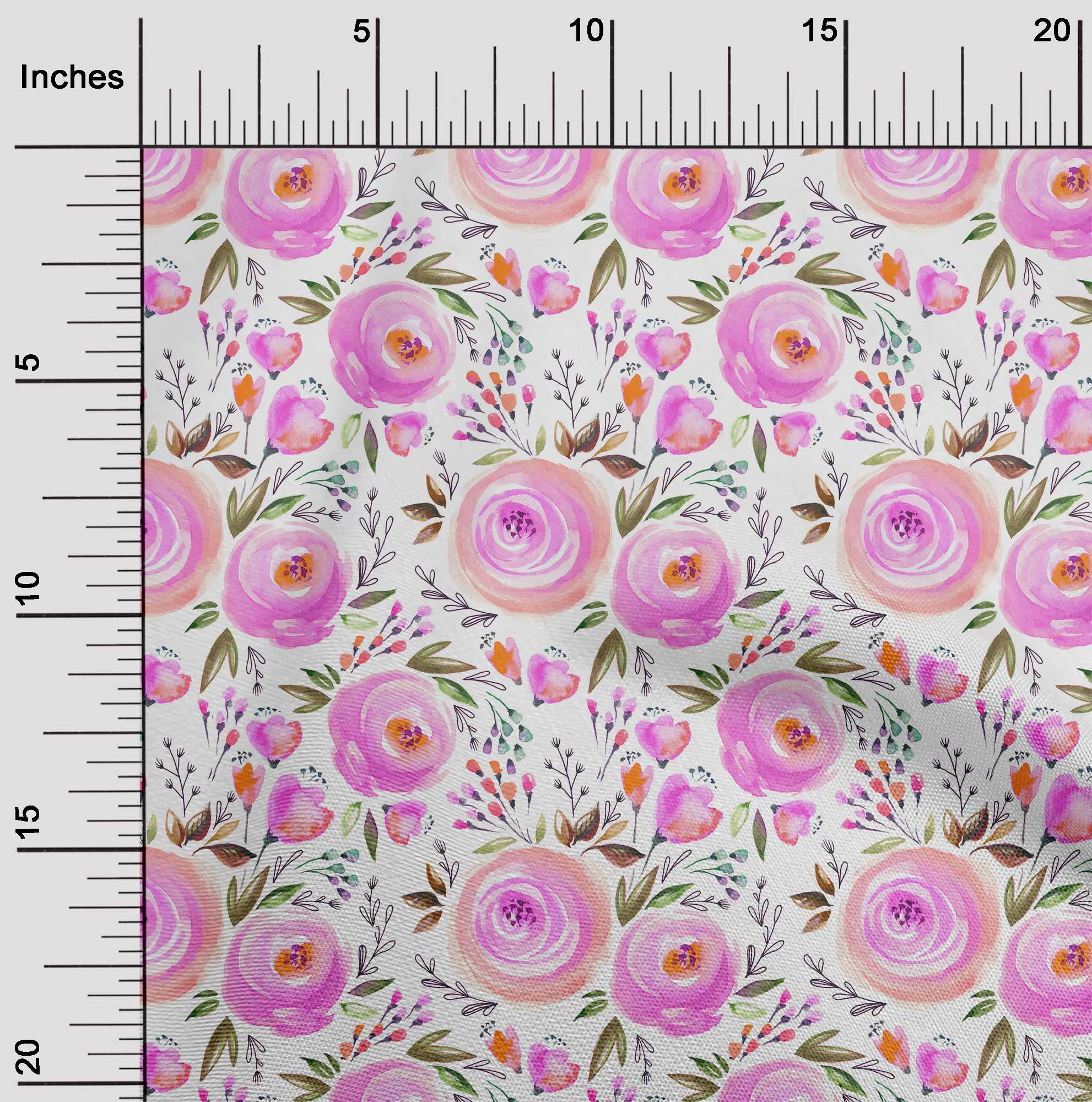 oneOone Viscose Chiffon Pink Floral Fabric with Leaves & Flowers - 42 Inch Wide Dress Material by The Yard | Perfect for Summer Dresses, Blouses & DIY Sewing Projects