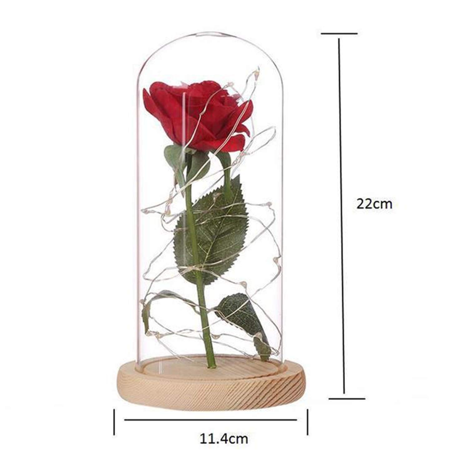 Enchanted Beauty and The Beast Rose - Silk Flower in Glass Dome with LED String Lights, Battery Powered Red Rose for Valentine's Day, Birthday & Romantic Gifts | Perfect for Home Decor, Wedding Centerpieces & Disney-Themed Parties