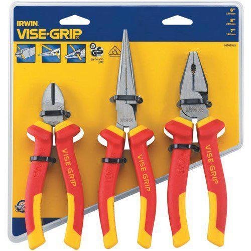 **Irwin Tools 10505519NA 3-Piece Insulated Pliers Set - Professional Electrician Tools for Safe Electrical Work & DIY Home Repairs**    *(Perfect for Electricians, DIY Enthusiasts, and Home Maintenance - Ideal for Wiring, Griping, and Cutting Tasks with Safety Insulation)*