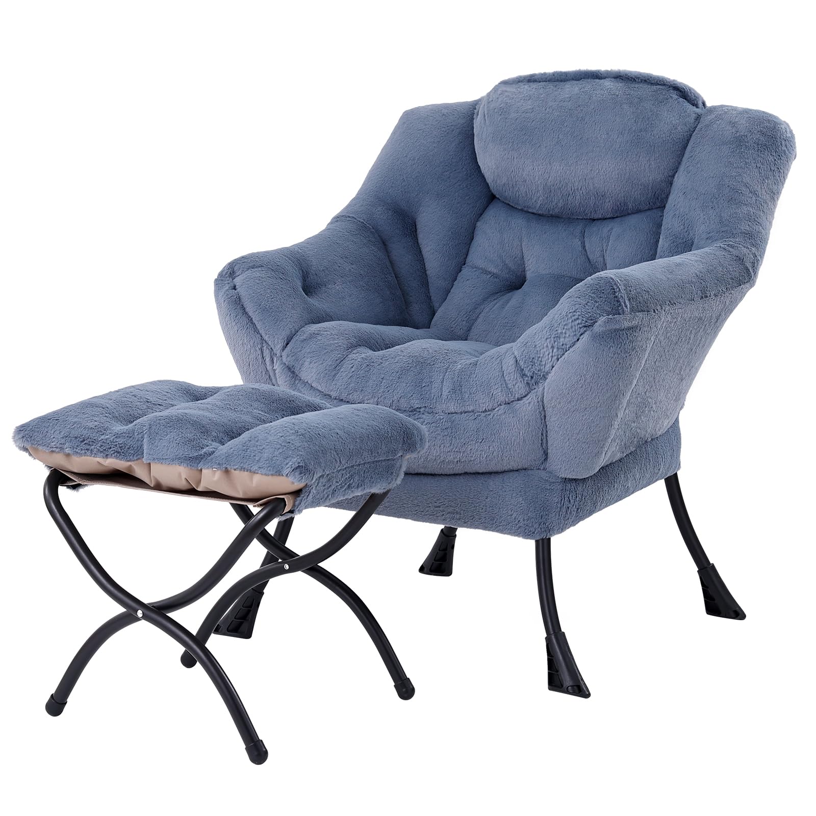 Modern Lazy Chair with Ottoman - Plush Light Blue Upholstered Lounge Chair Set with Armrests for Living Room, Bedroom & Office | Perfect for Reading, Relaxing & Leisure Time