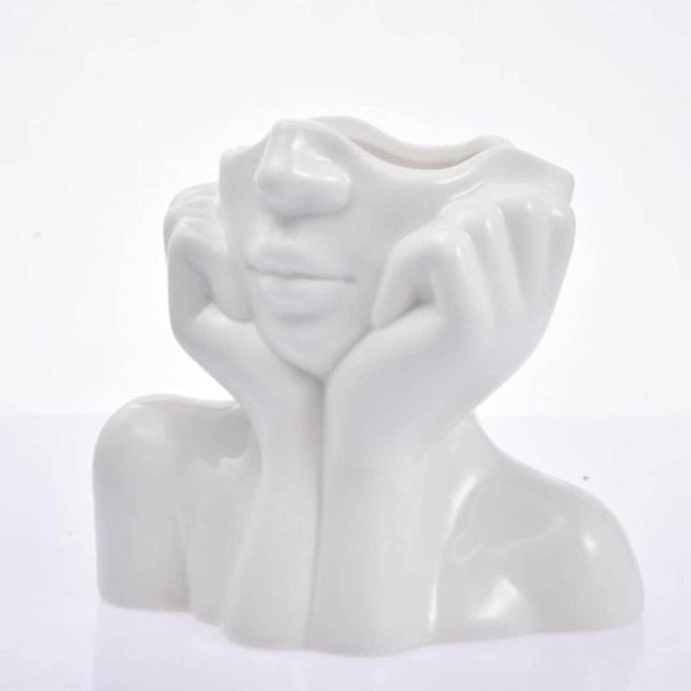 Ceramic Face Sculpture Vase - Handcrafted Art Decor for Tabletop Flower Arrangement | Modern Home & Office Decoration | Perfect for Living Room, Bedroom, and Gift Giving