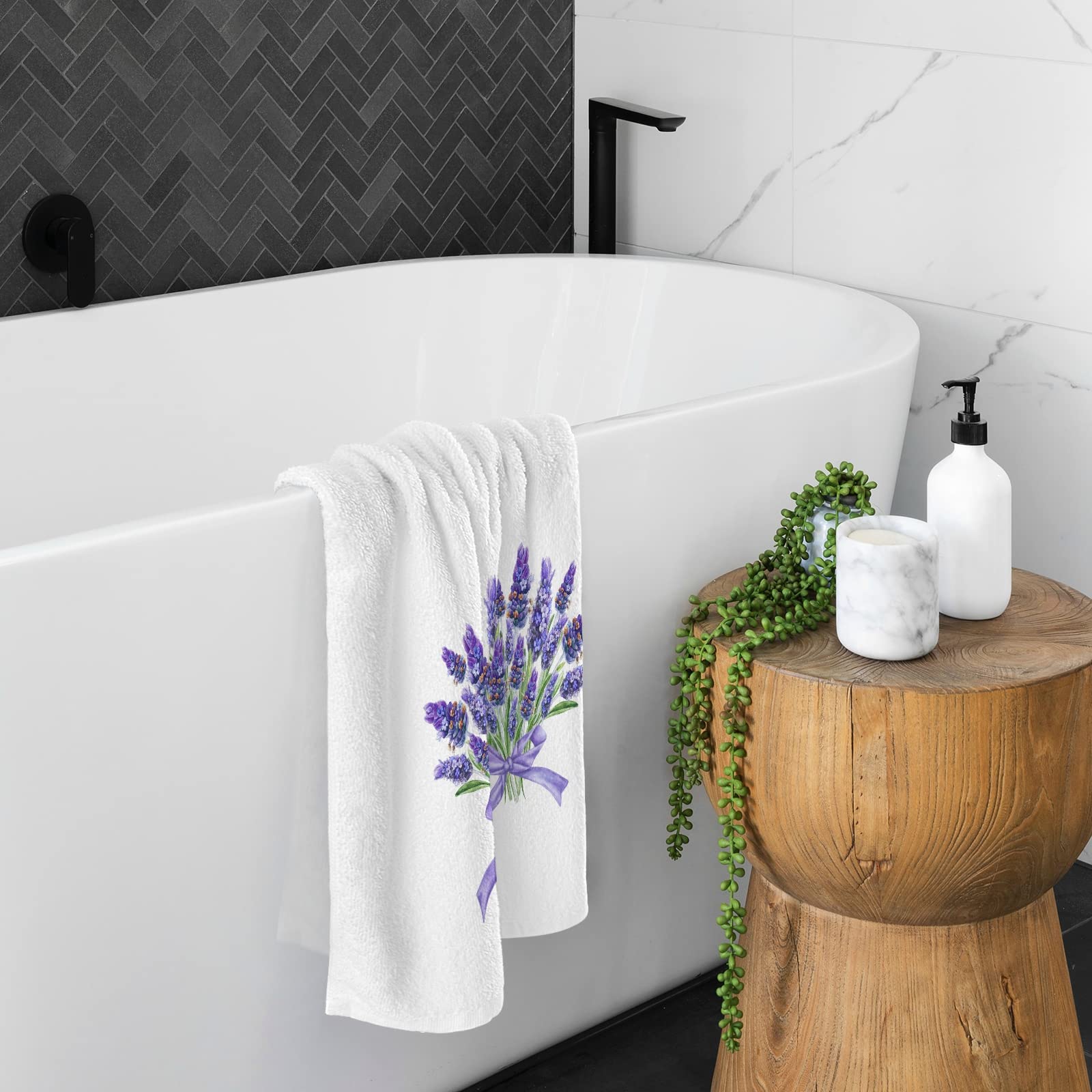 ALAZA 100% Cotton Soft Absorbent Lavender Purple Hand Towels - 15.5x29.5 Inch Bathroom & Face Towels with Floral Design | Perfect for Guest Bathrooms, Spa Days & Home Decor