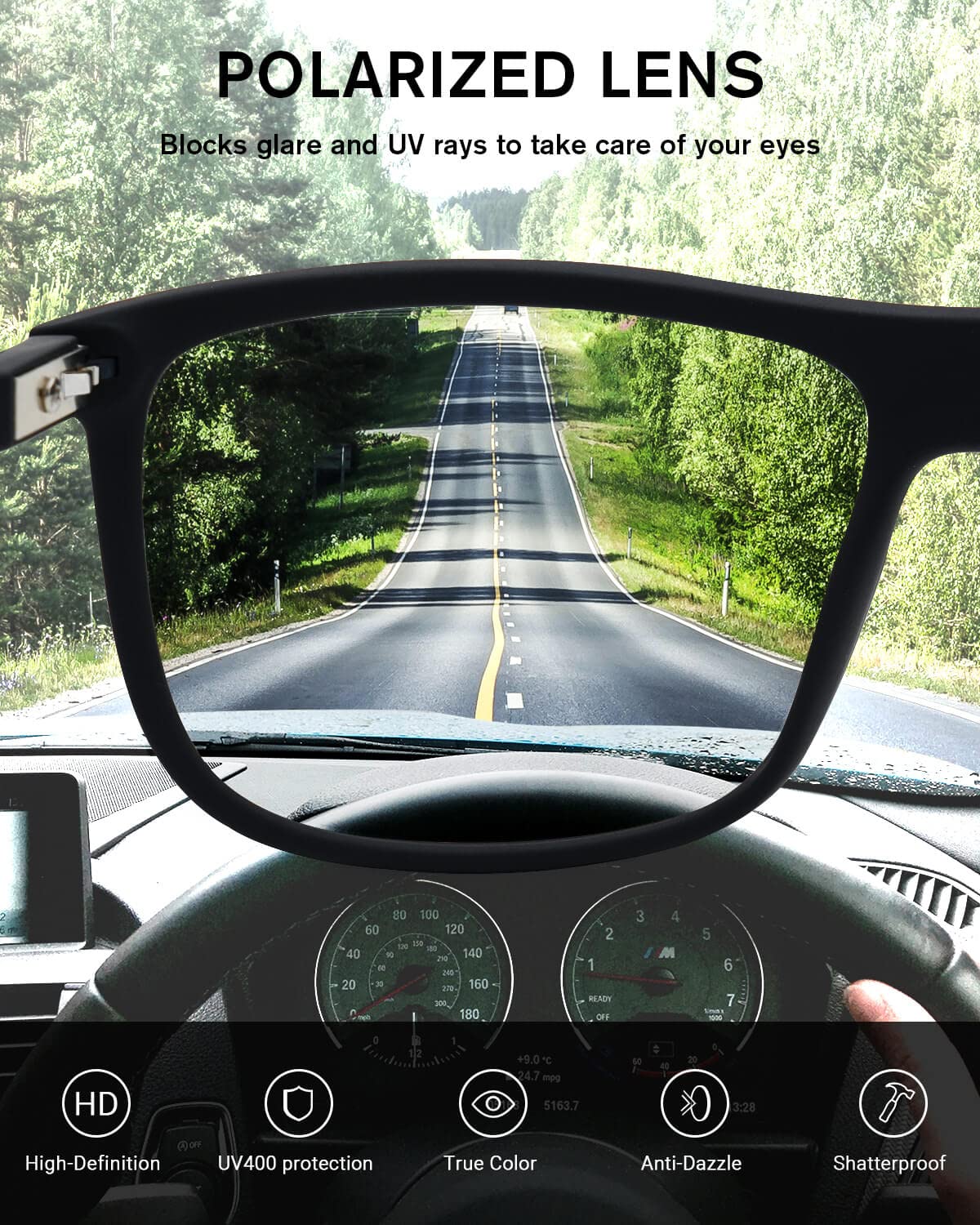 Meeloog Polarized Sunglasses for Men - UV Protection Rectangle Shades, Classic Square Sun Glasses for Driving, Fishing & Outdoor Activities | Fashionable & Durable Eyewear