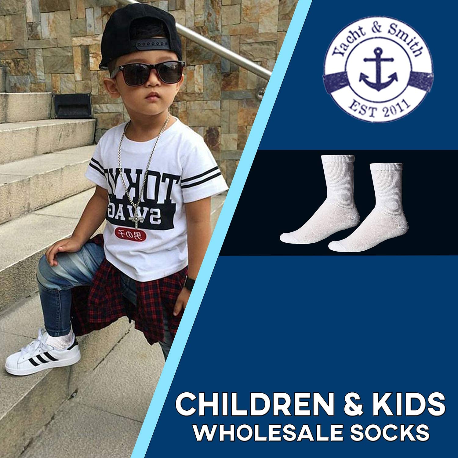 Wholesale Bulk Kids Athletic Socks - Yacht & Smith Children's Sports Crew Socks | Case Pack by SOCKS'NBULK | Perfect for School Sports, Team Uniforms & Daily Activities