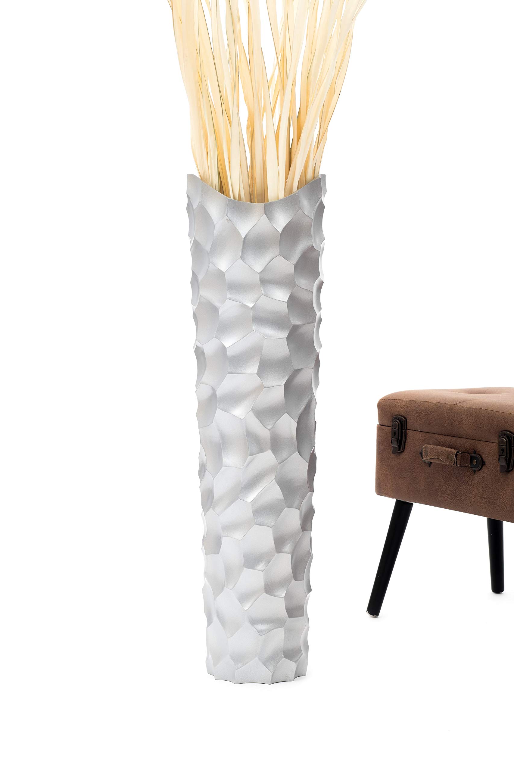 Leewadee 36 Inch Large Silver Floor Vase - Wooden Farmhouse Decor for Flowers, Fake Plants & Pampas Grass | Perfect for Living Room, Entryway & Wedding Centerpieces