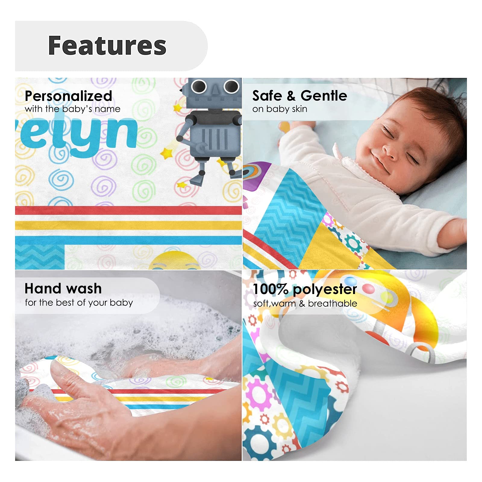 Custom Personalized Baby Blanket with Name - 30x40 Inch Soft Faux Patchwork Quilt for Newborns, Girls & Boys | Perfect Swaddling Blanket, Crib Bedding & Unique Baby Shower Gift