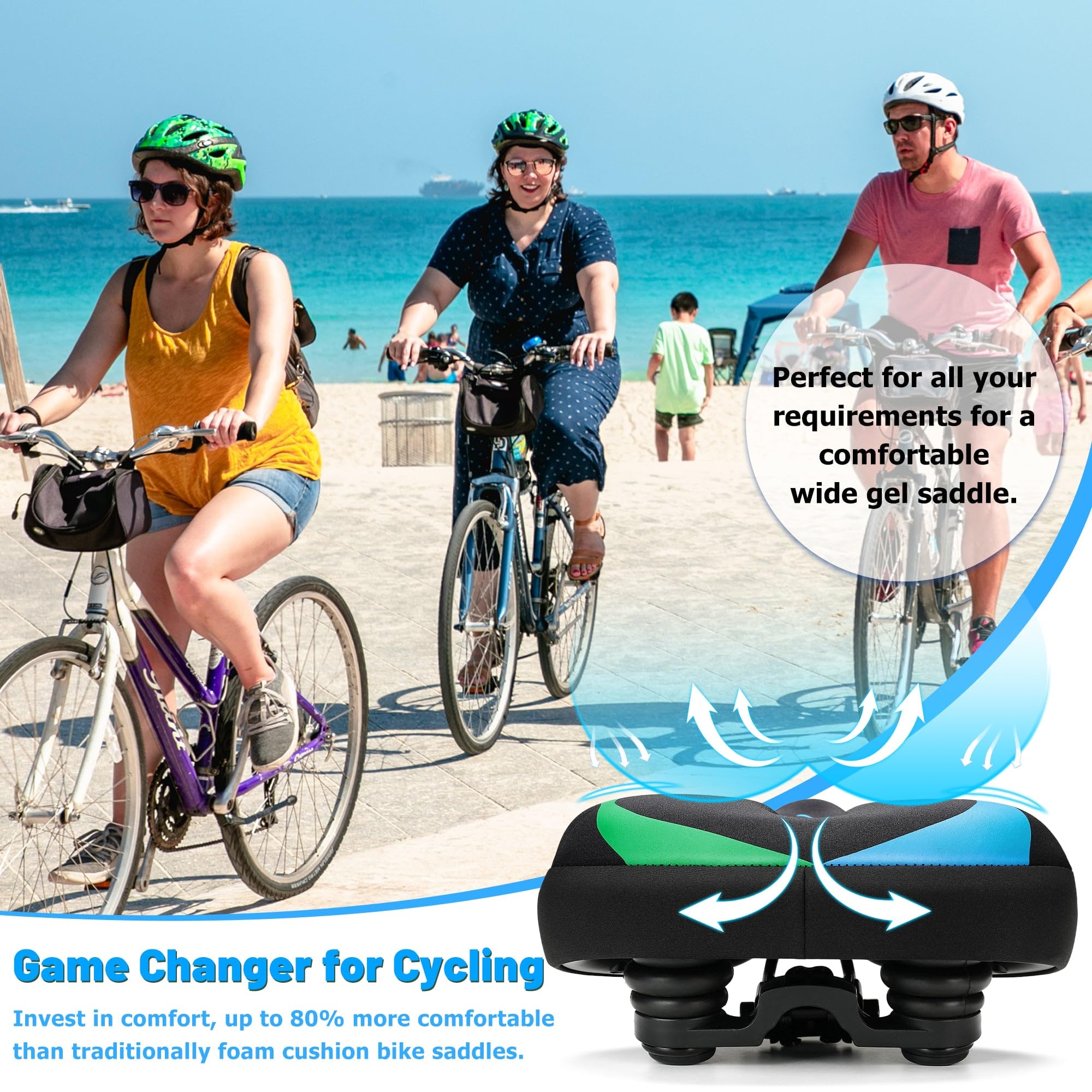 **Extra Wide Comfortable Gel Bike Seat for Men & Women - Oversized Padded Bicycle Saddle Replacement for Peloton, Exercise, Mountain & City Bikes - Perfect for Long Rides, Commuting & Indoor Cycling**