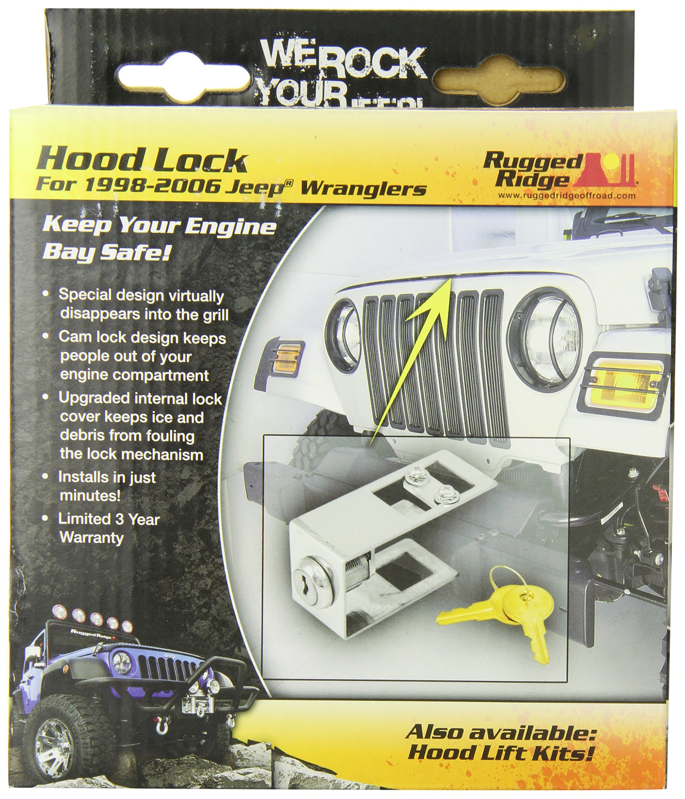 Rugged Ridge Hood Lock Kit 11252.04 for 1998-2006 Jeep Wrangler TJ - Anti-Theft Protection & Enhanced Security for Off-Road Adventures