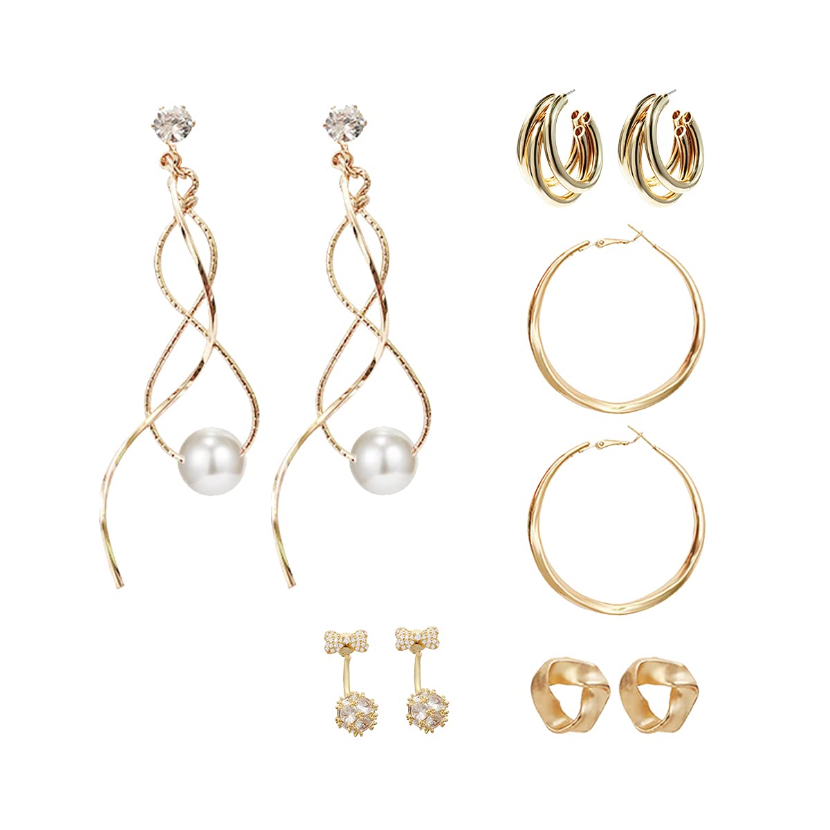 5 Pairs Elegant Gold Rhinestone Pearl Earrings Set for Women & Girls – Linear Long Tassel Drop Dangle, Geometric Stud, Butterfly Rhinestone & Hoop Earrings in Assorted Styles & Colors | Perfect for Parties, Weddings & Everyday Fashion Accessories