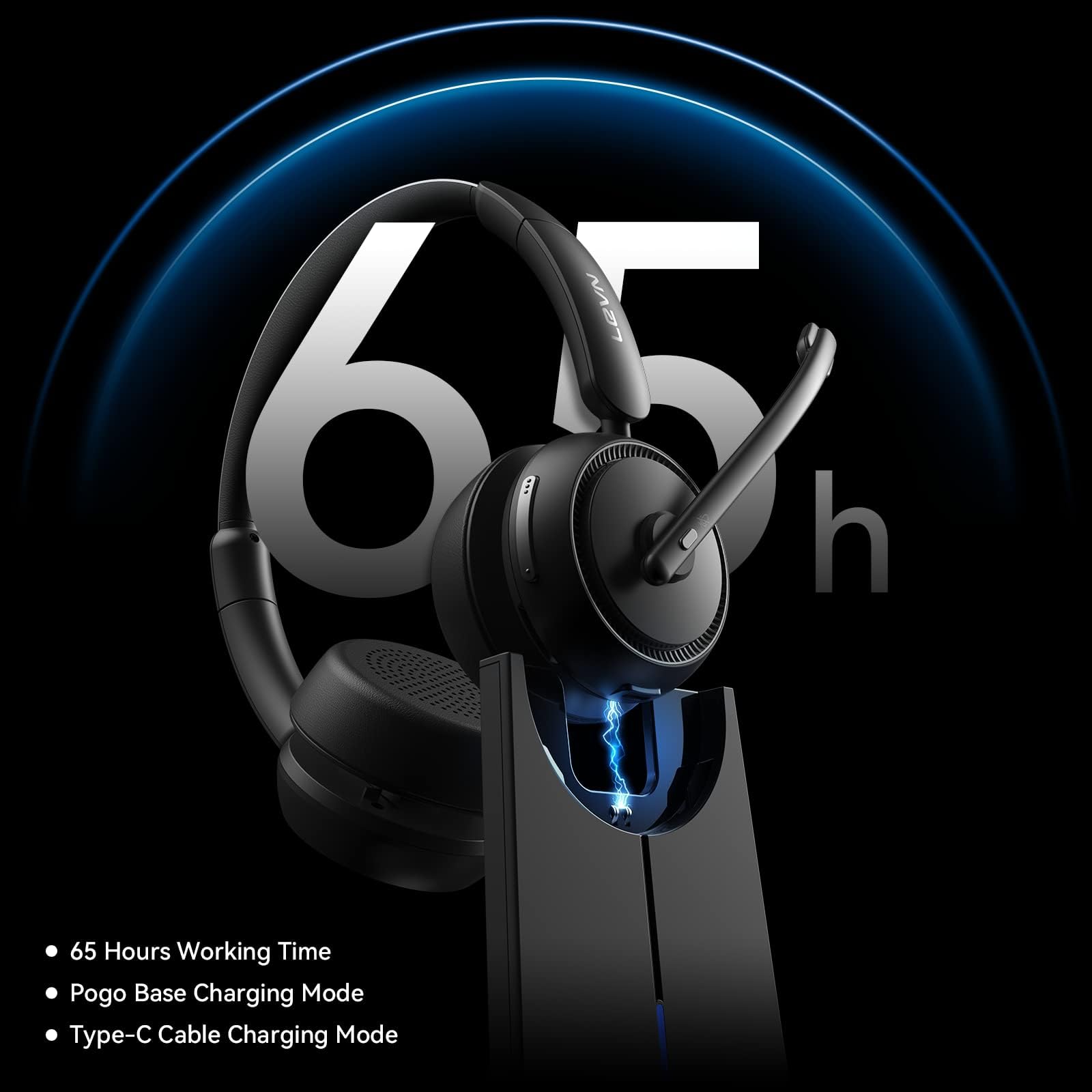 LEVN Wireless Bluetooth Headset with Microphone - Noise Cancelling & Mute Button for Work from Home, Office, PC, Call Center, Computer, Laptop | Perfect for Remote Work, Video Conferencing, and Online Meetings