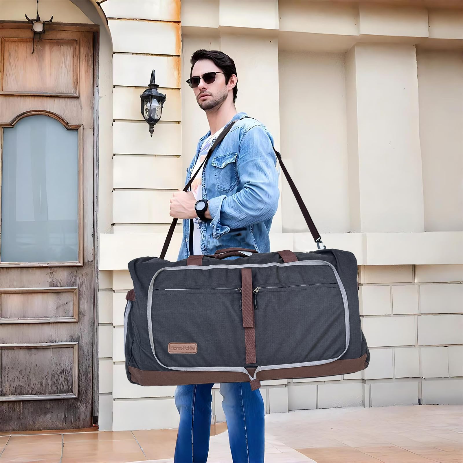 120L Large Foldable Waterproof Duffle Bag for Travel, Gym & Sports - Collapsible Packable Duffle Bag with Shoe Compartment for Men & Women - Perfect for Camping, Beach, Swim Pool & Outdoor Activities (Black)