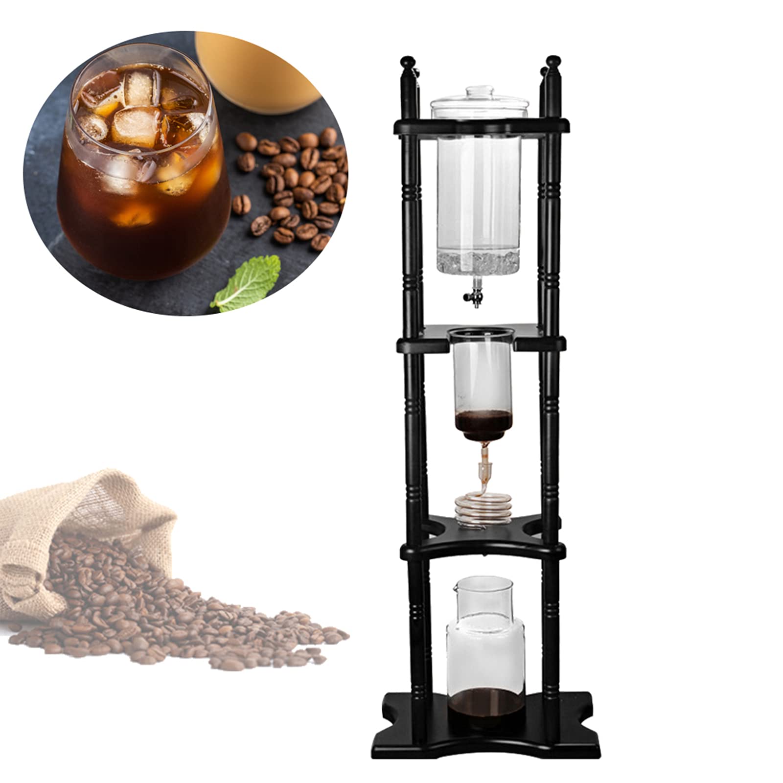 Premium DNYSYSJ Cold Brew Coffee Maker - 8 Cup Capacity with Adjustable Drip Rate Valve & Wooden Stand for Home, Office or Commercial Use | Perfect for Iced Coffee, Cold Brew Concentrate & Barista-Style Drinks